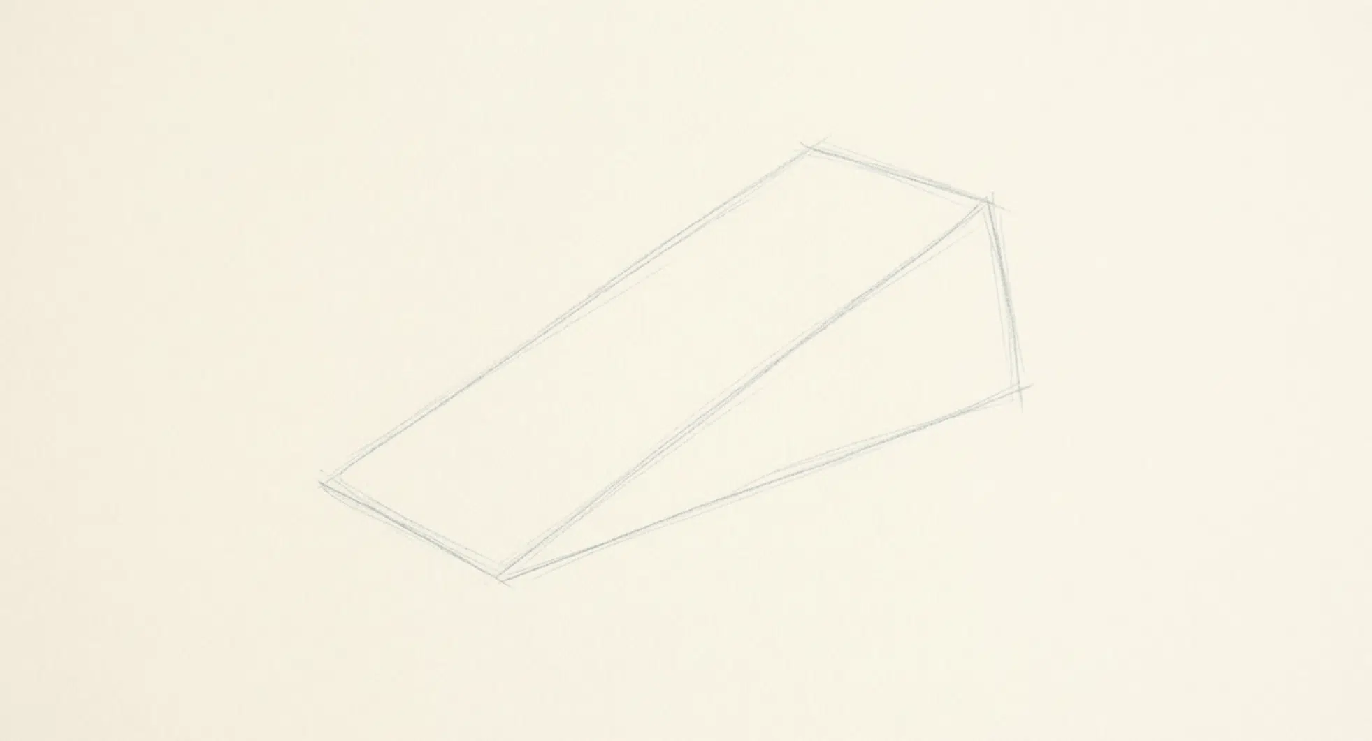 basic wedge shape sketch showing the foundation for drawing a foot from a three quarter angle
