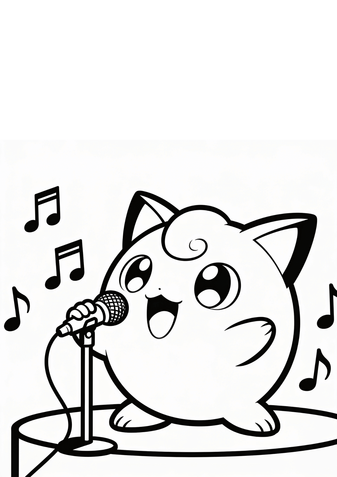 jigglypuff coloring page printable black outline singing cute round pokemon kids coloring sheet clean line art