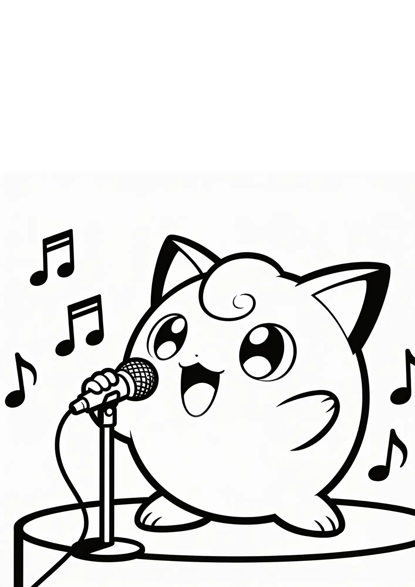 jigglypuff coloring page printable black outline singing cute round pokemon kids coloring sheet clean line art