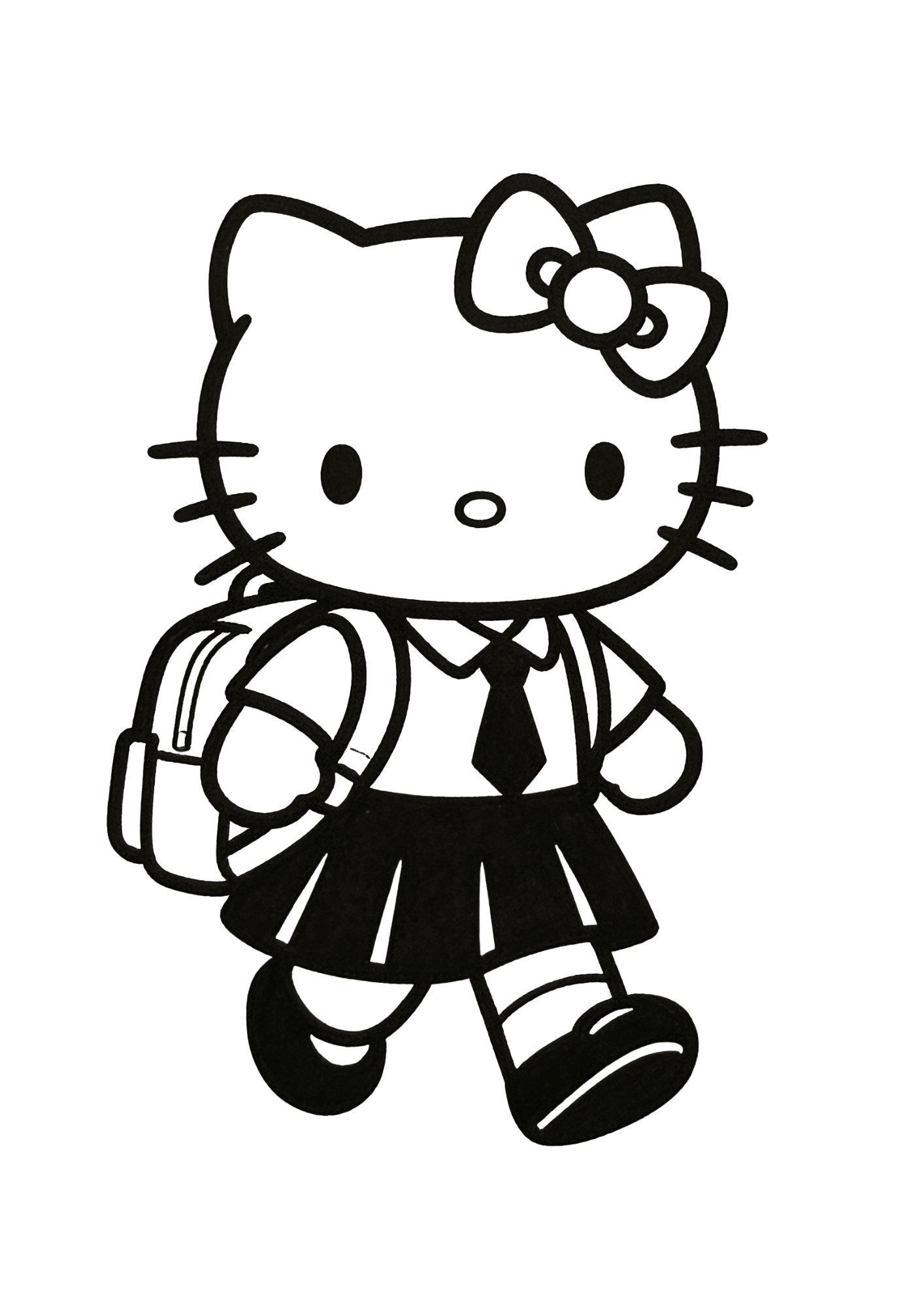 school outfit backpack books hello kitty classroom outline coloring page black white printable kids sheet