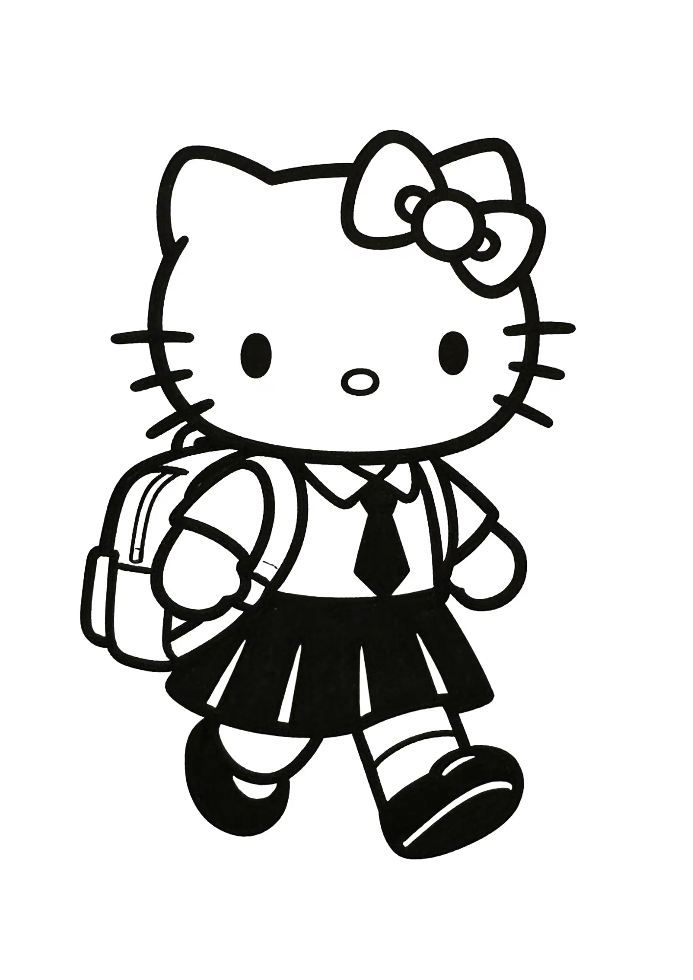 school outfit backpack books hello kitty classroom outline coloring page black white printable kids sheet