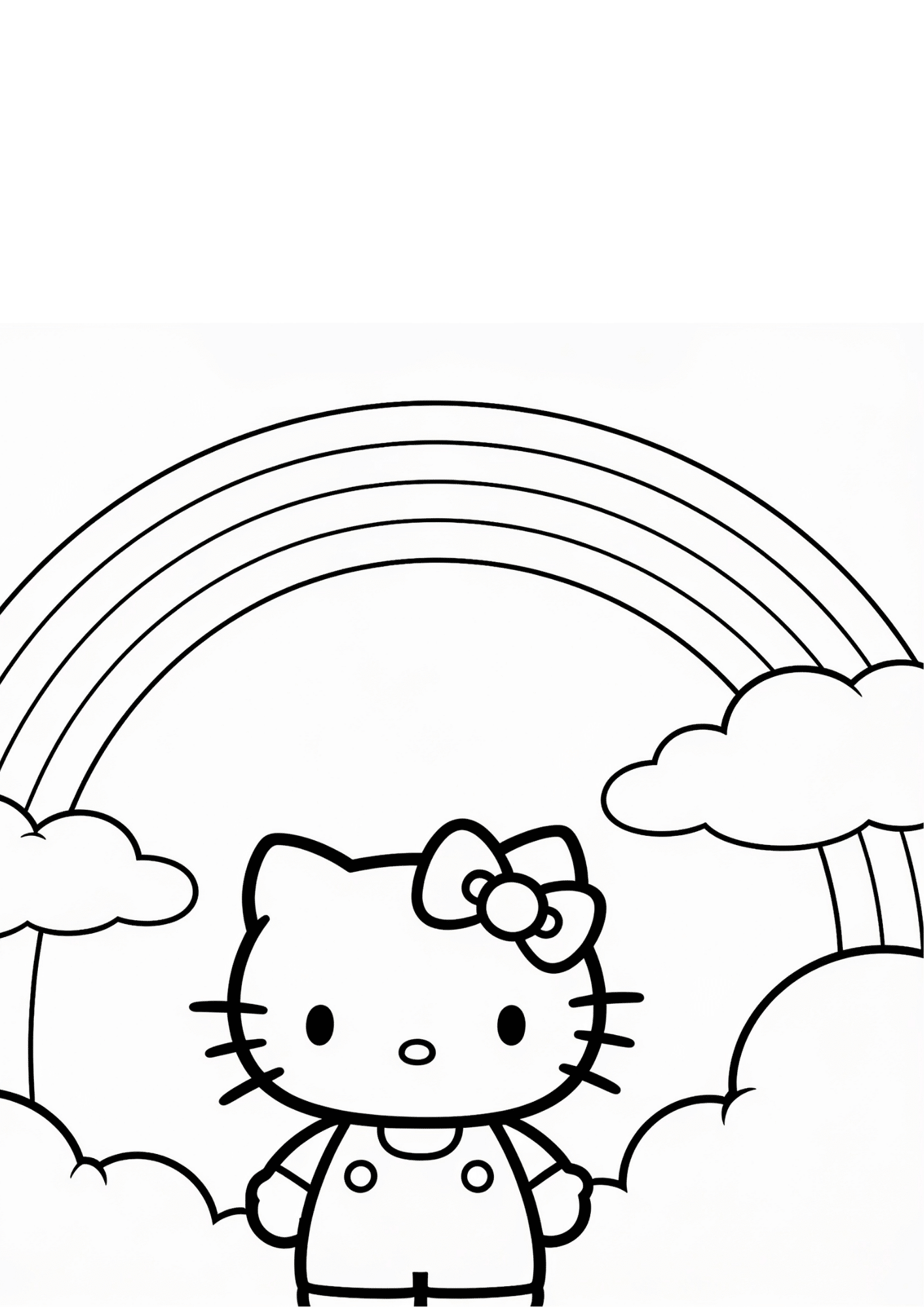 rainbow clouds hello kitty dreamy sky outline coloring page black white printable kids soft theme sheet