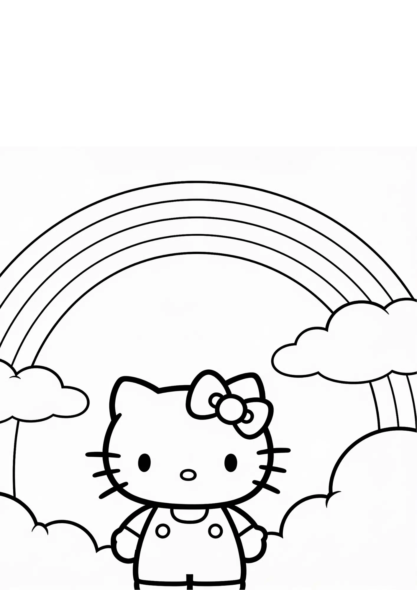 rainbow clouds hello kitty dreamy sky outline coloring page black white printable kids soft theme sheet