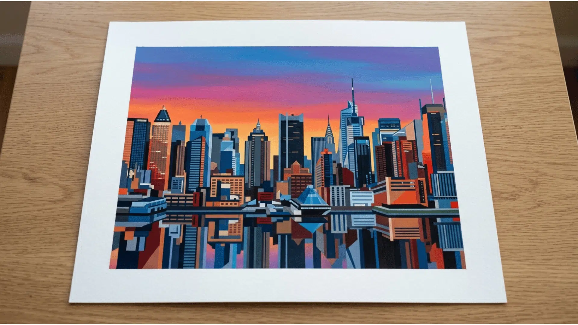 masking acrylic painting with clean geometric edges and sharp boundaries