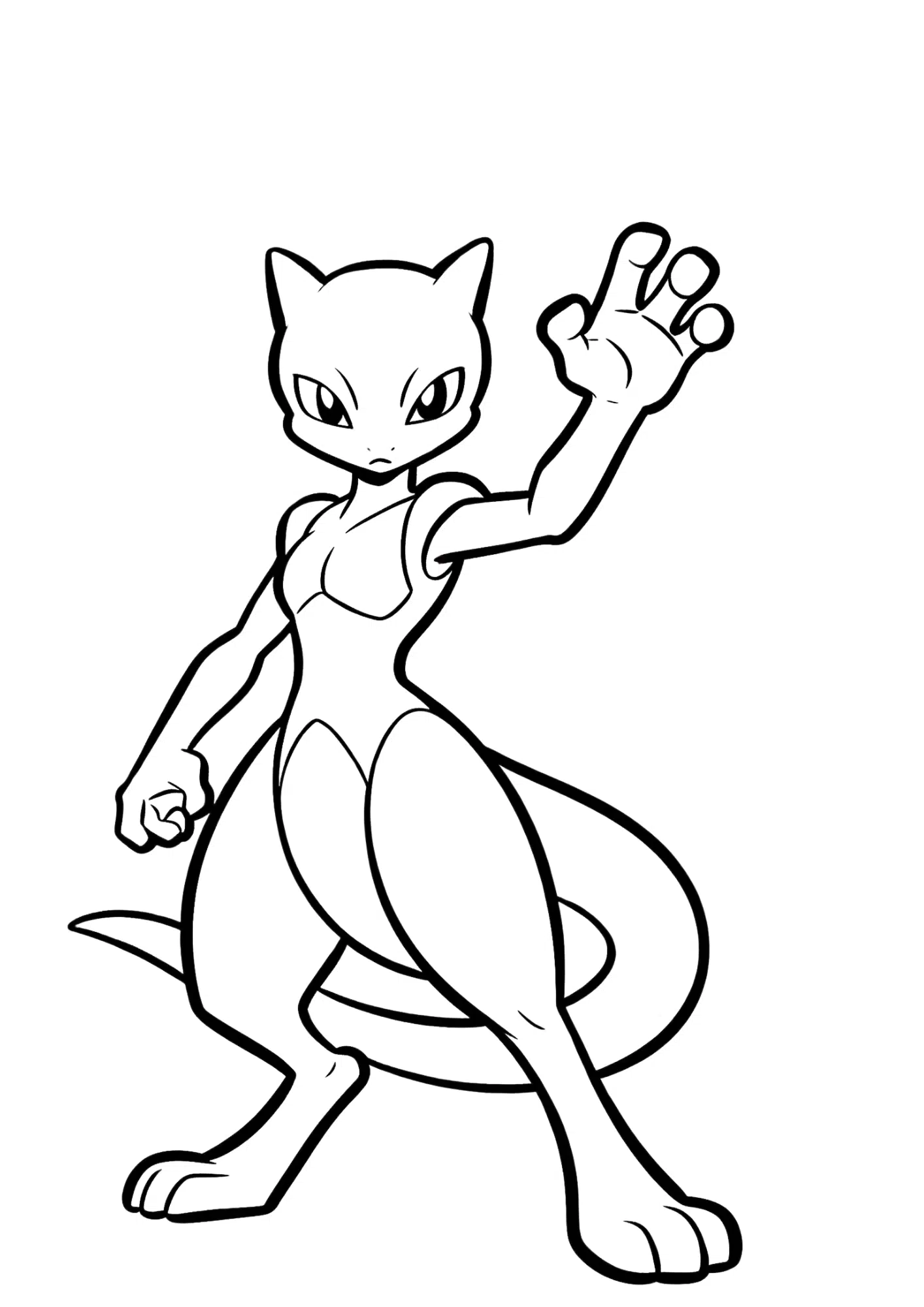 mewtwo coloring page printable black outline psychic pose legendary pokemon kids coloring sheet clean line art