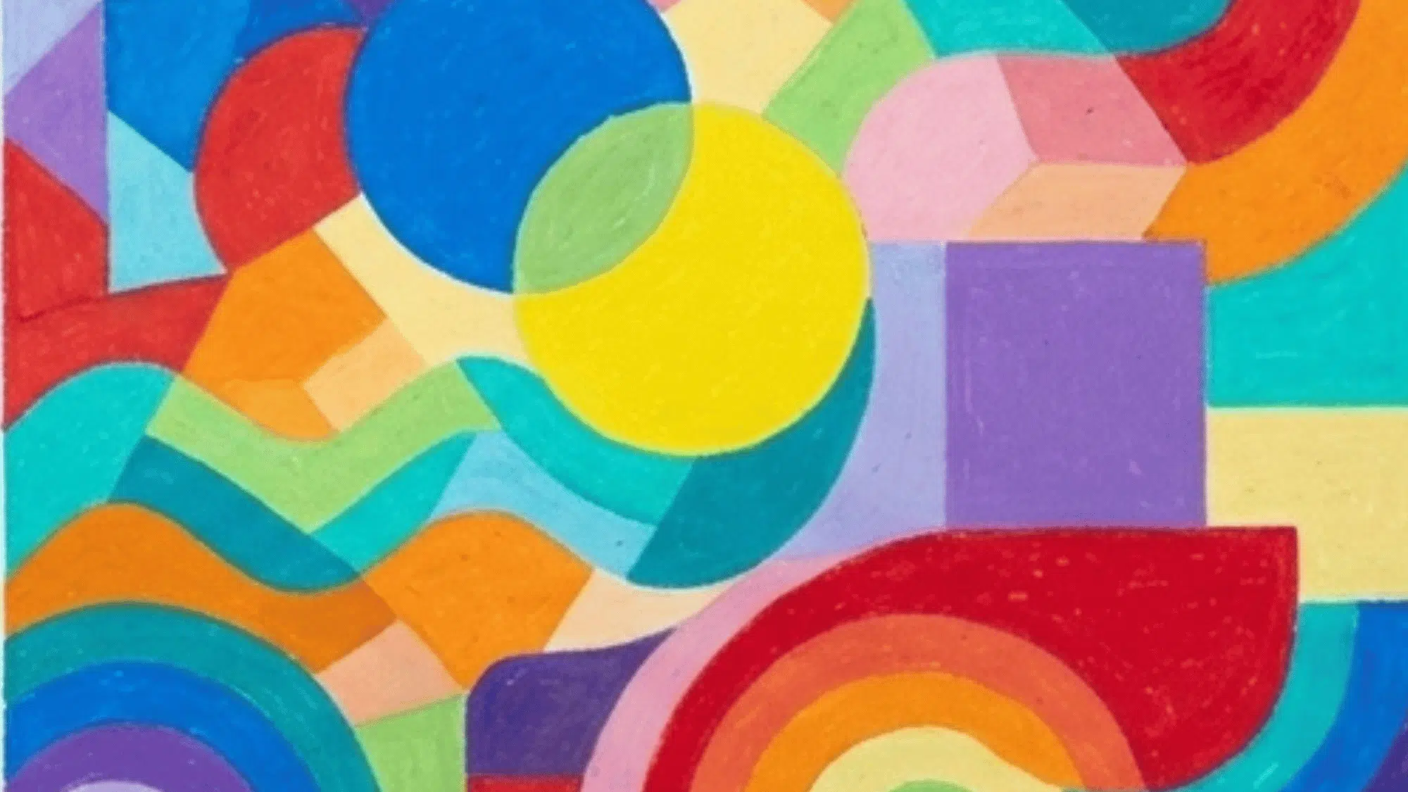 geometric abstract painting with bold shapes bright colors and playful modern pattern