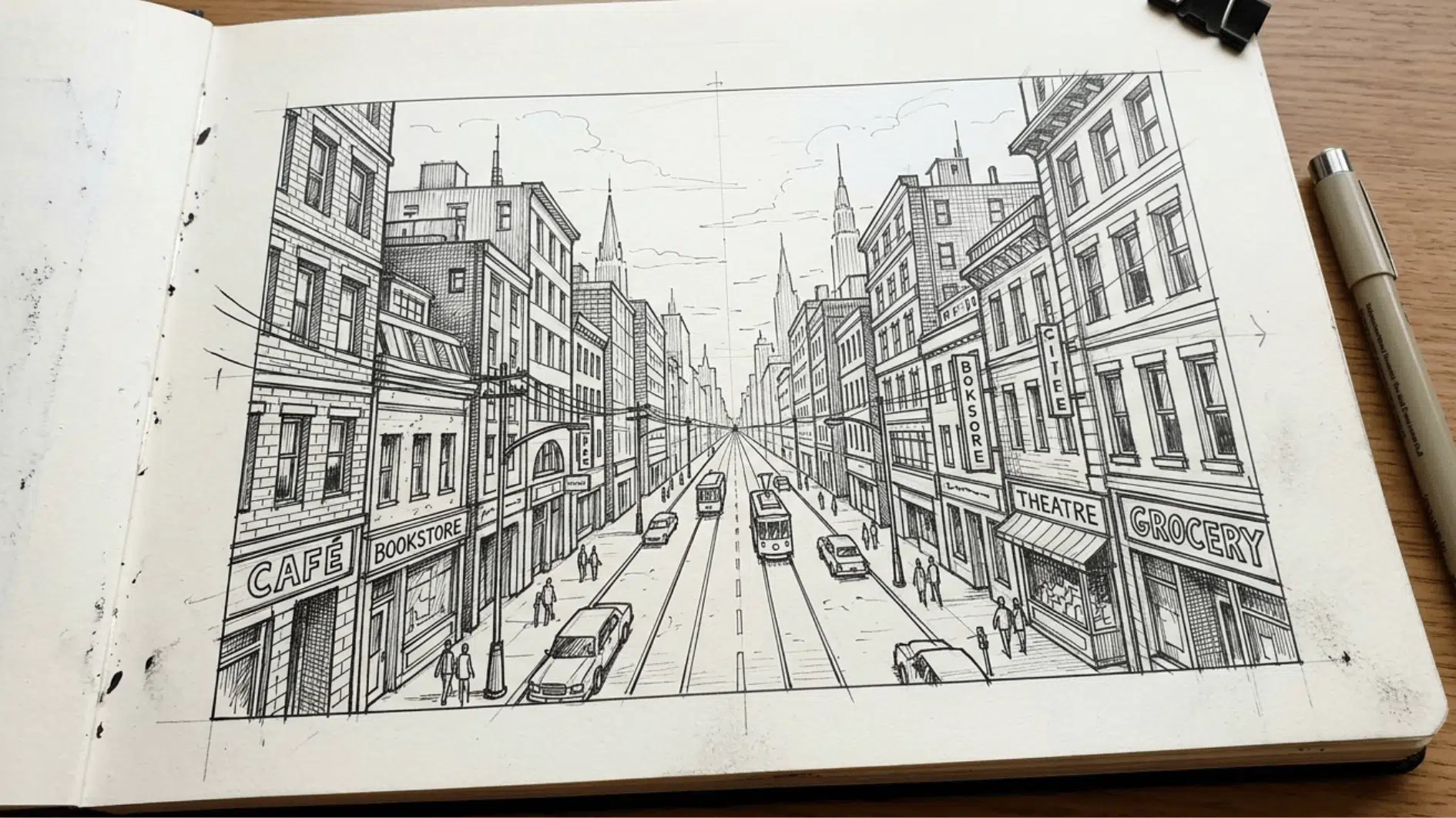 one point perspective art drawn in a sketchfile