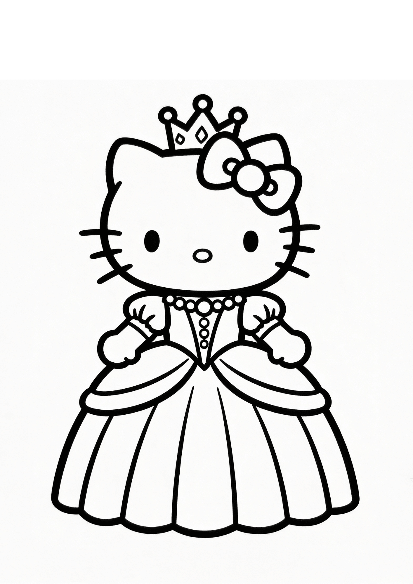 princess dress crown hello kitty royal outfit outline coloring page black white printable kids fantasy sheet