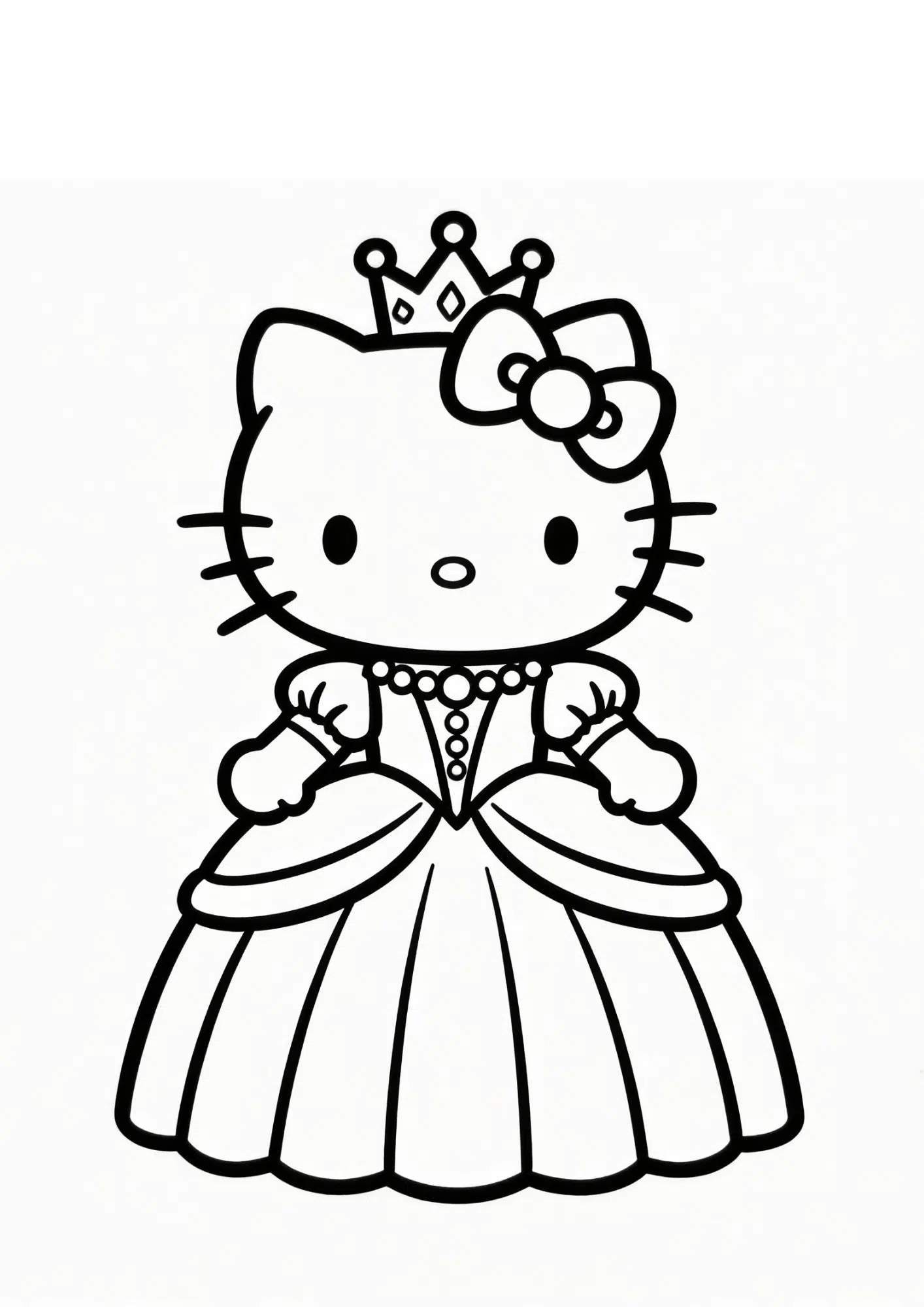 princess dress crown hello kitty royal outfit outline coloring page black white printable kids fantasy sheet