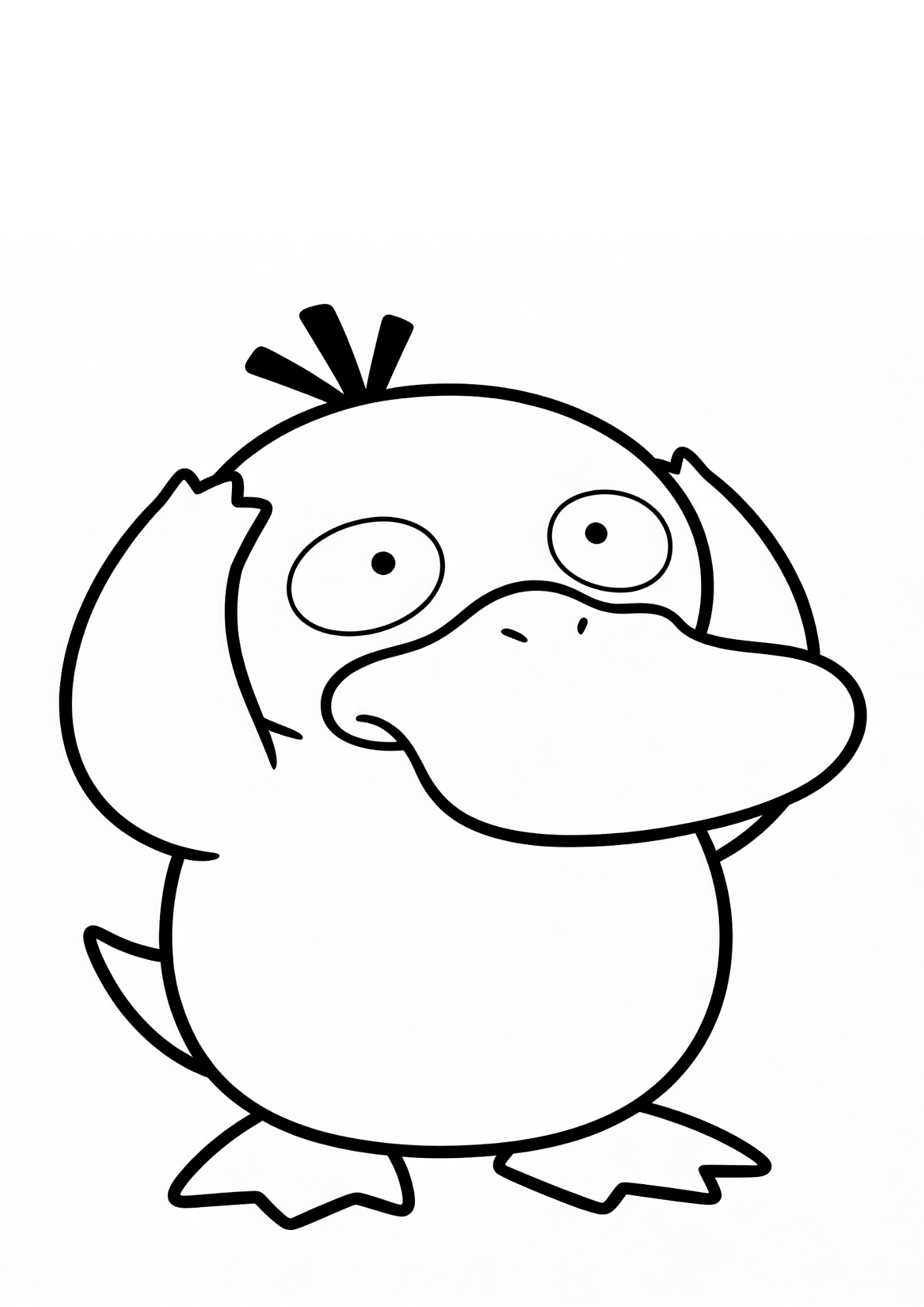 psyduck coloring page printable black outline holding head confused expression kids coloring sheet clean line art