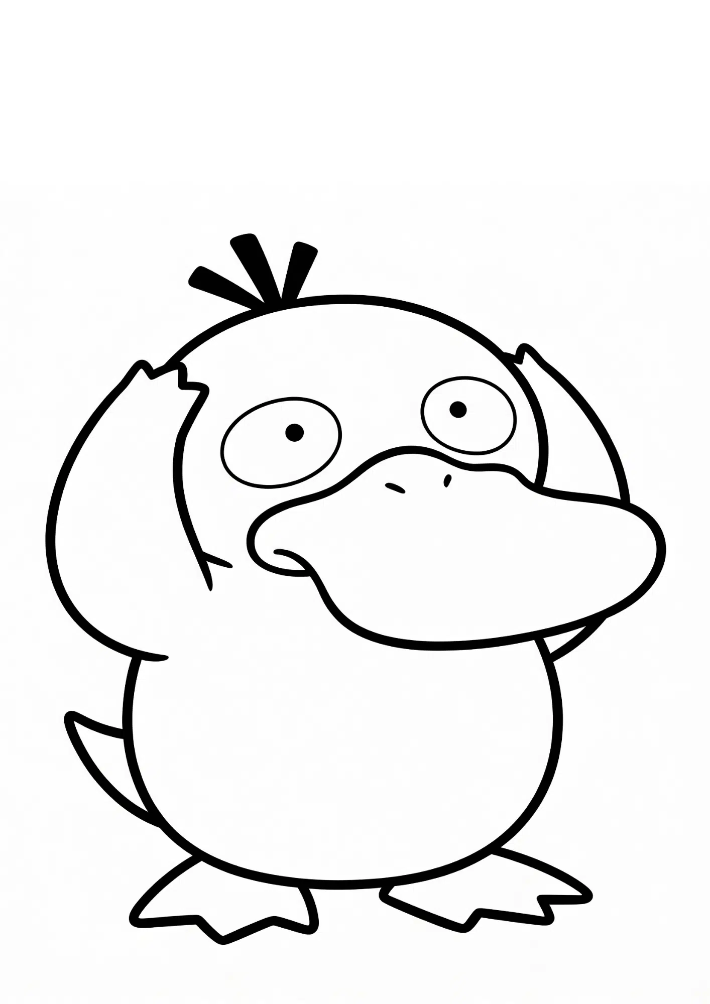 psyduck coloring page printable black outline holding head confused expression kids coloring sheet clean line art