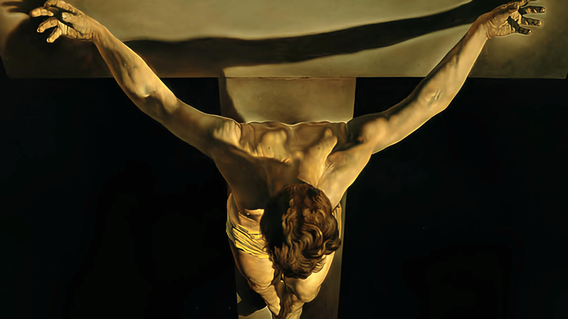 Salvador Dalí's Christ of Saint John of the Cross painting, showing Jesus on the cross viewed from above