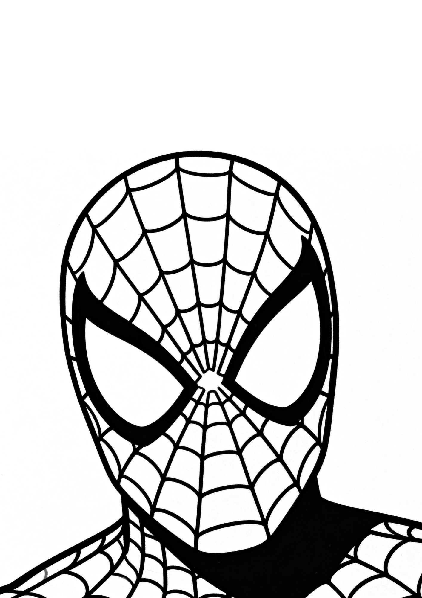 spider man face coloring page with detailed mask and expressive superhero eyes