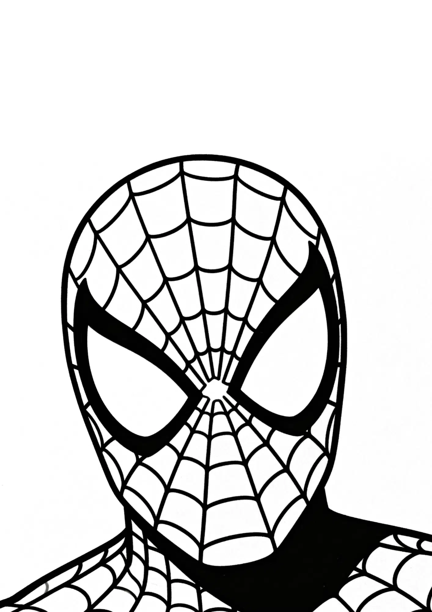 spider man face coloring page with detailed mask and expressive superhero eyes