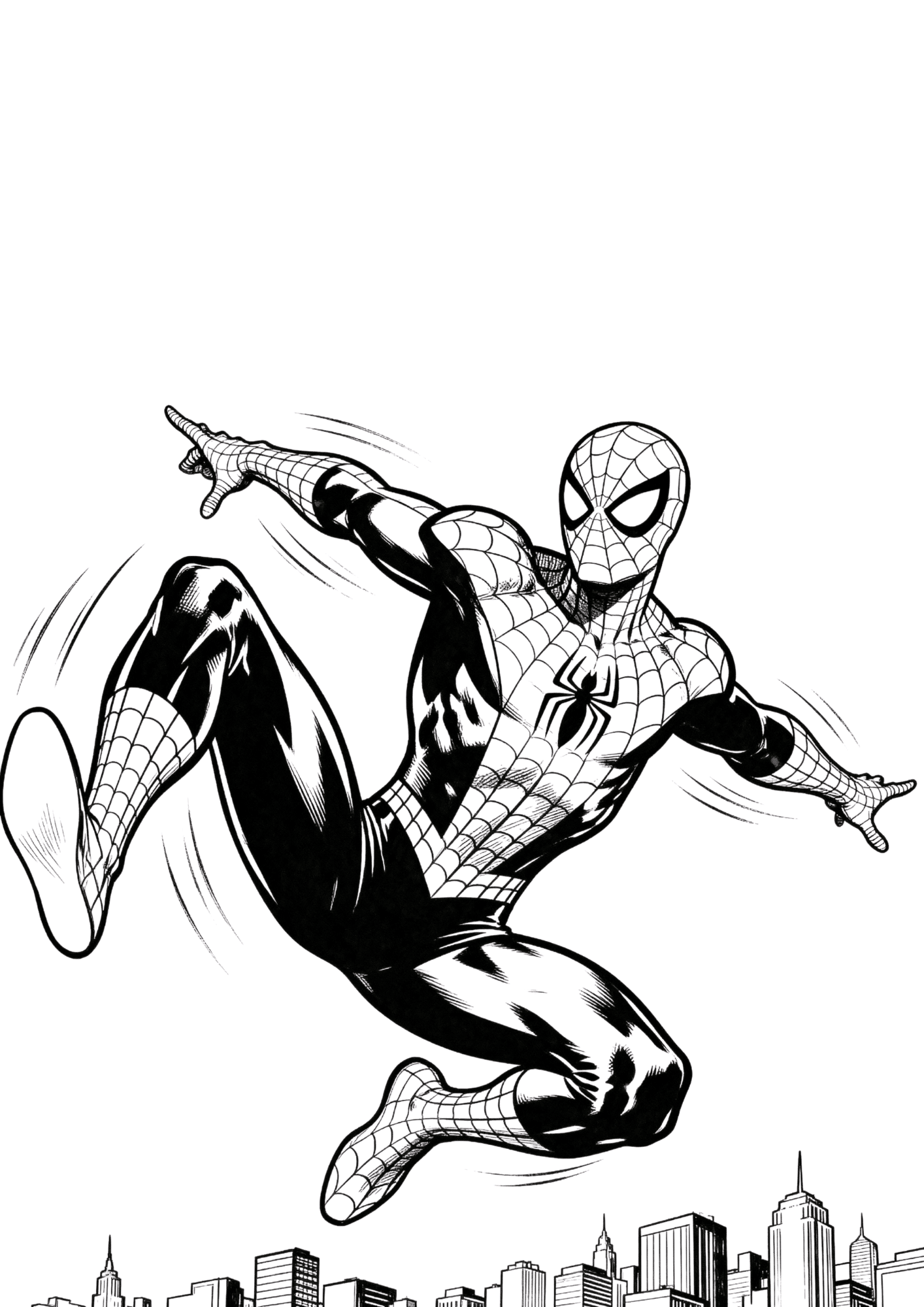 spider man fighting pose coloring page with superhero action stance for kids