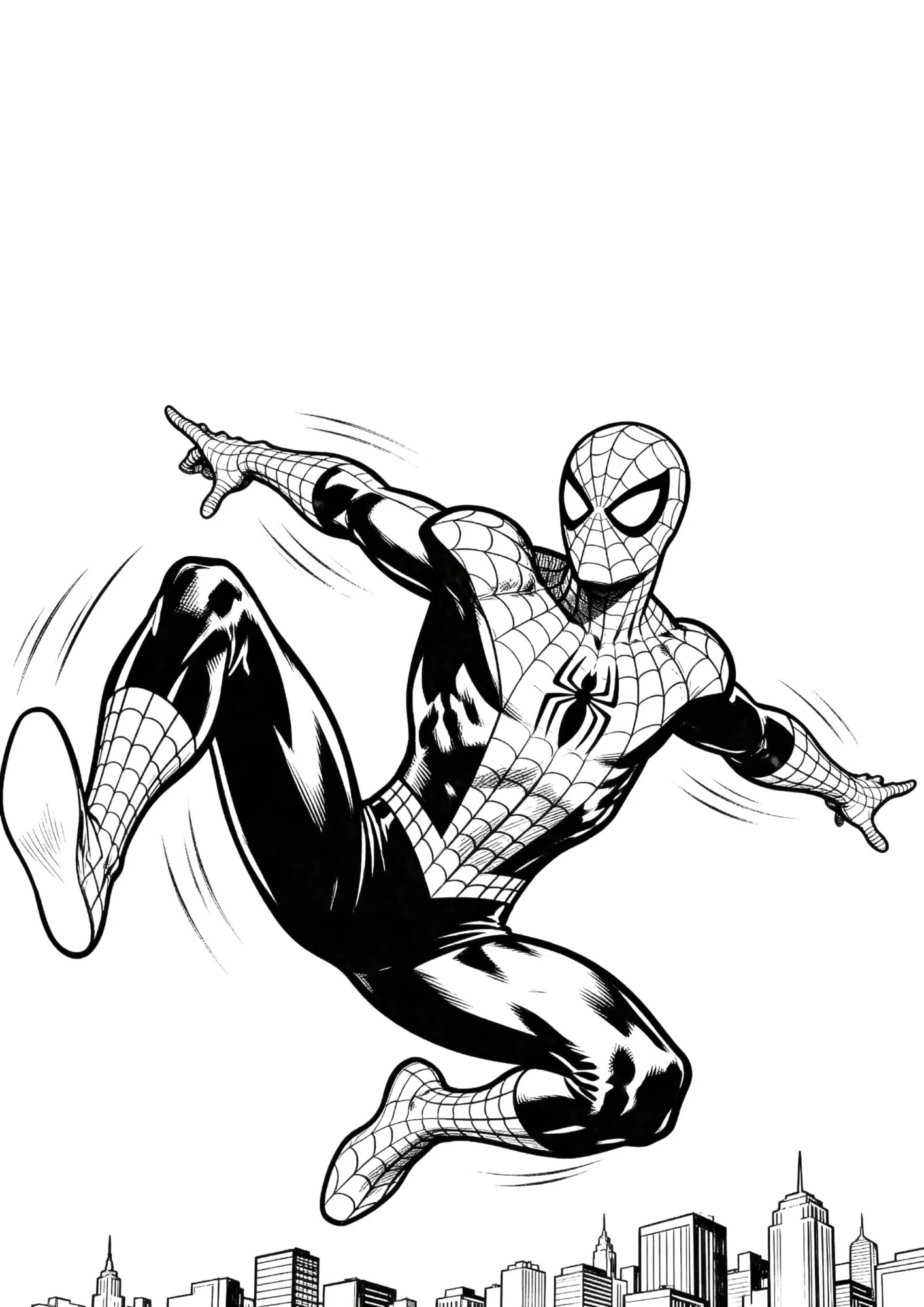 spider man fighting pose coloring page with superhero action stance for kids