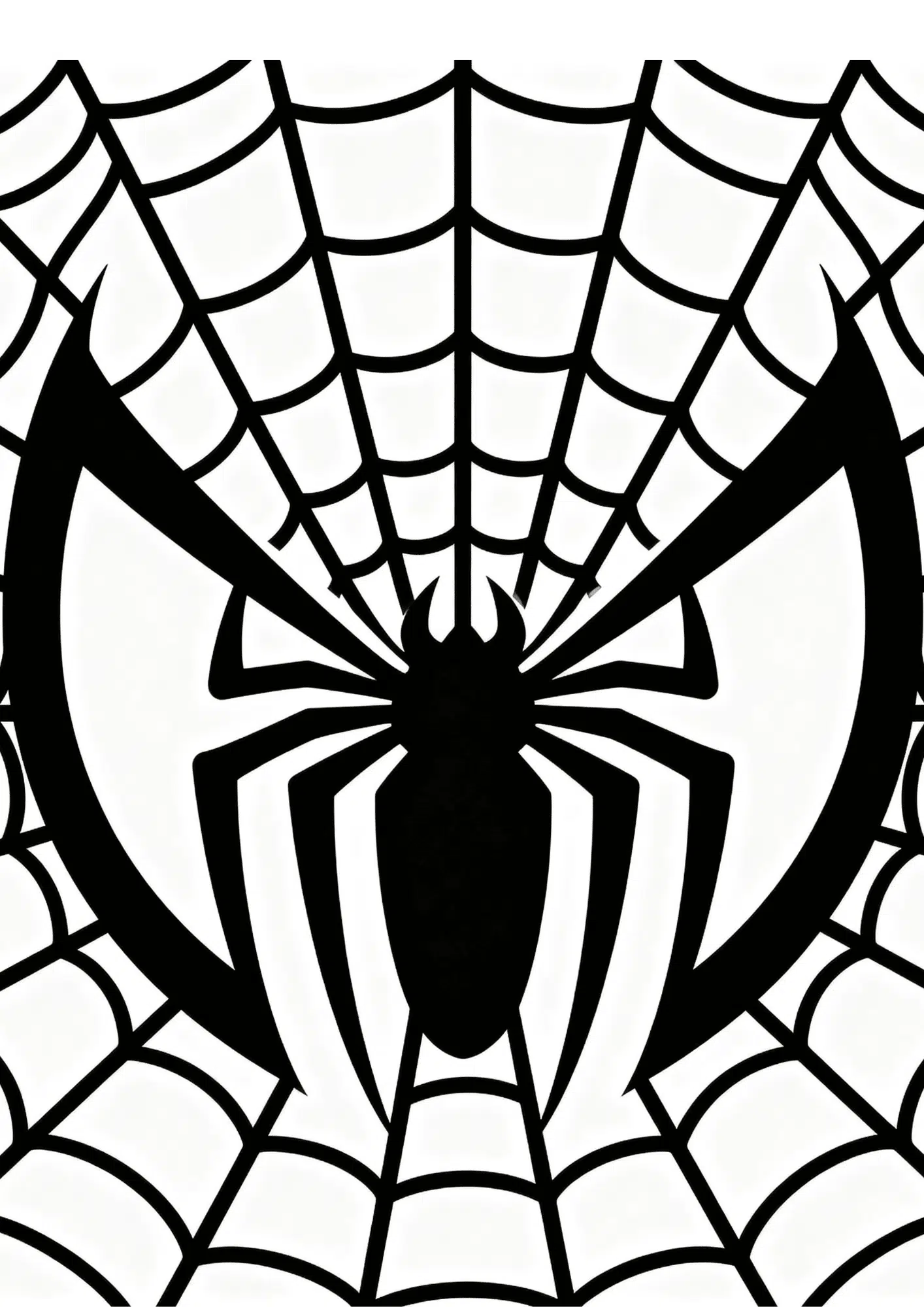 spider man logo coloring page with bold spider emblem and web details