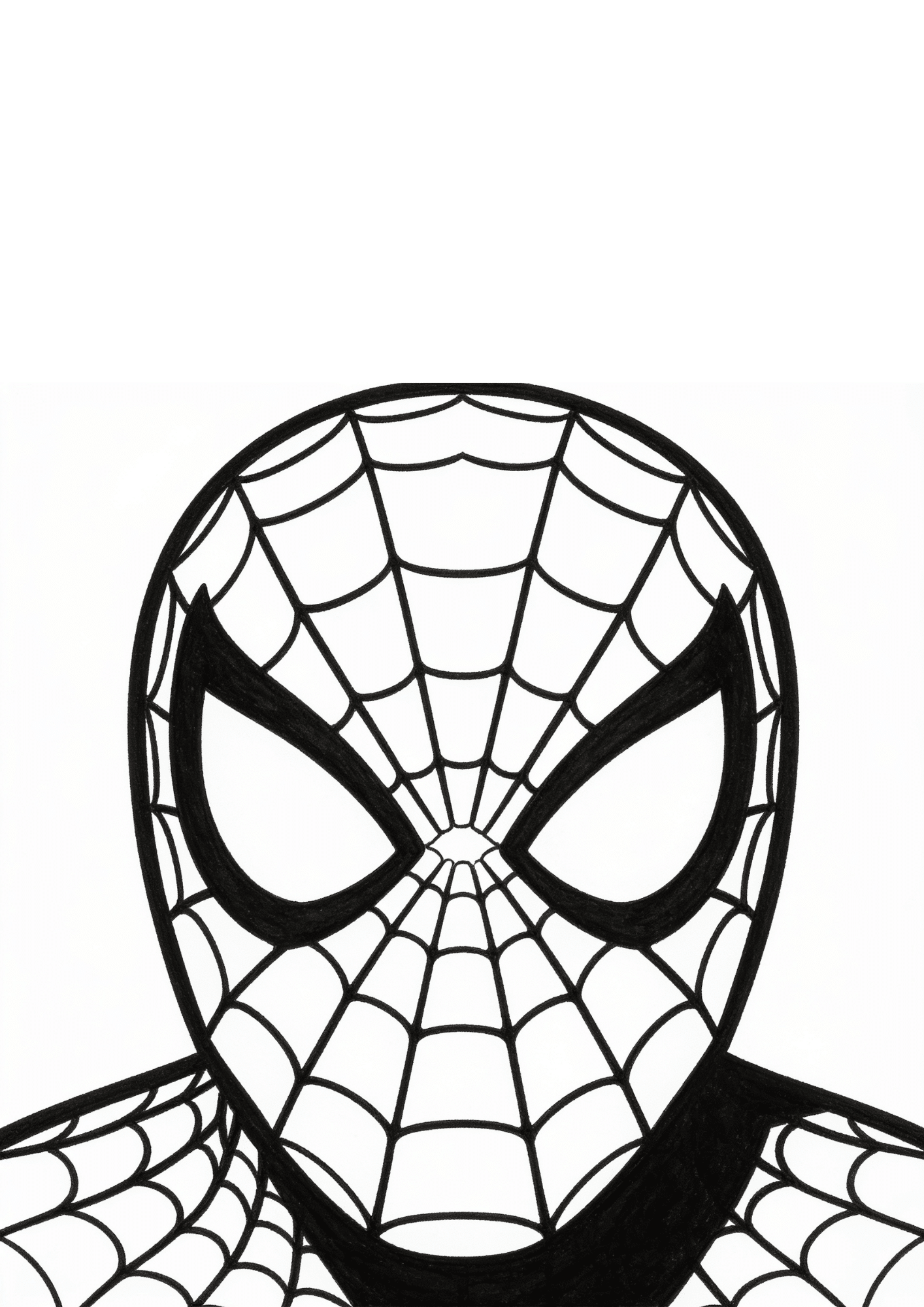 spider man mask coloring page with detailed web patterns and superhero eyes