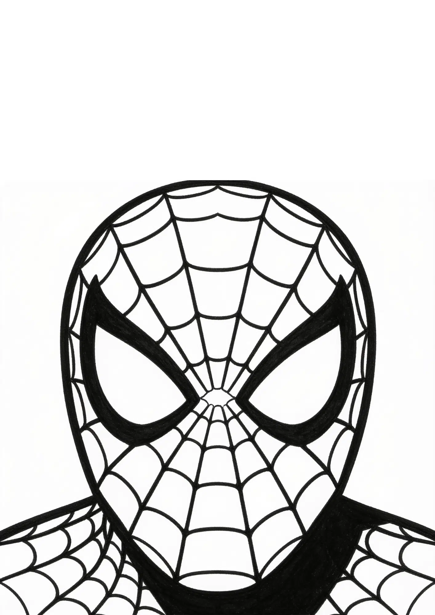spider man mask coloring page with detailed web patterns and superhero eyes