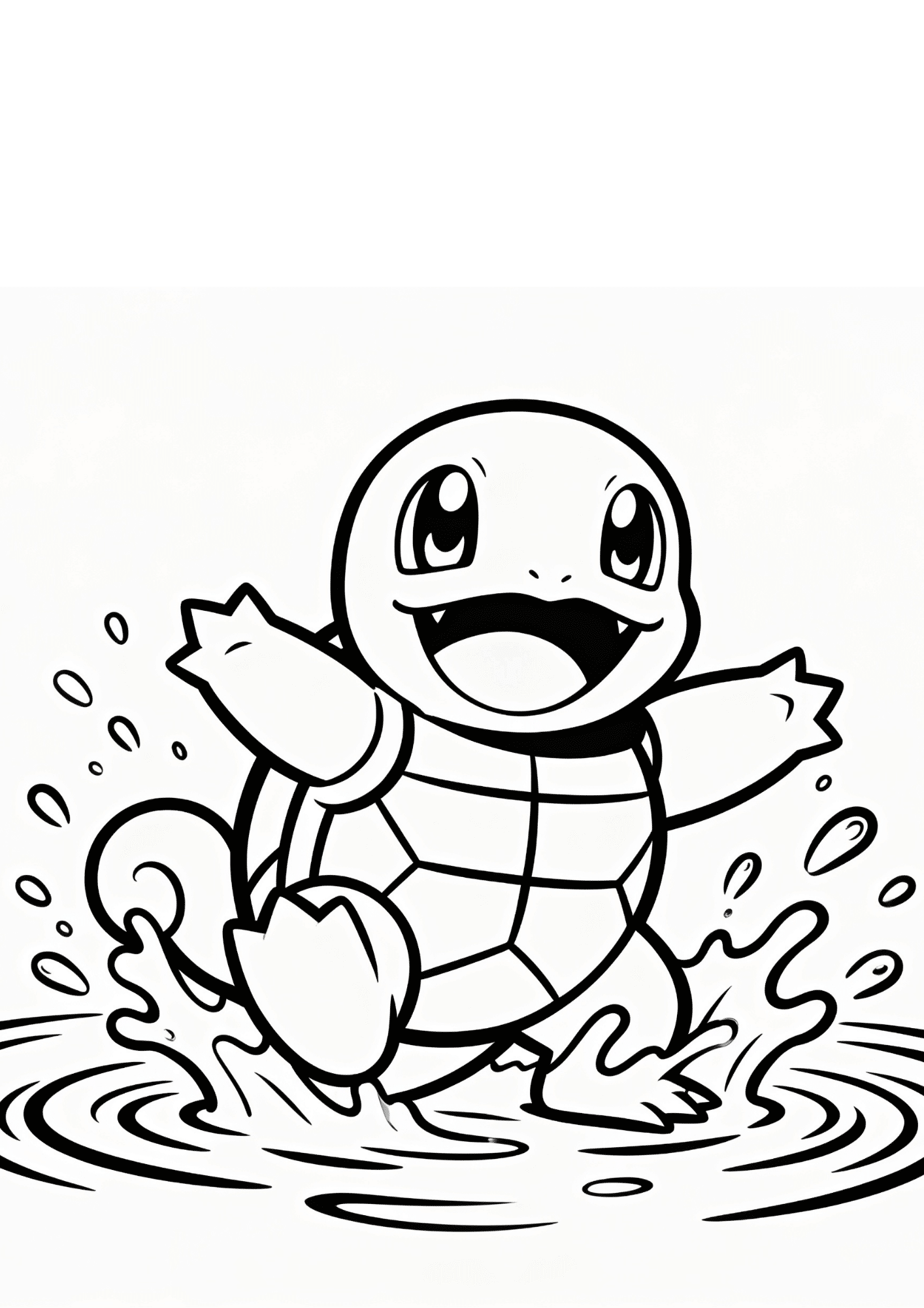 squirtle coloring page printable black outline splashing water happy turtle kids coloring sheet clean line art