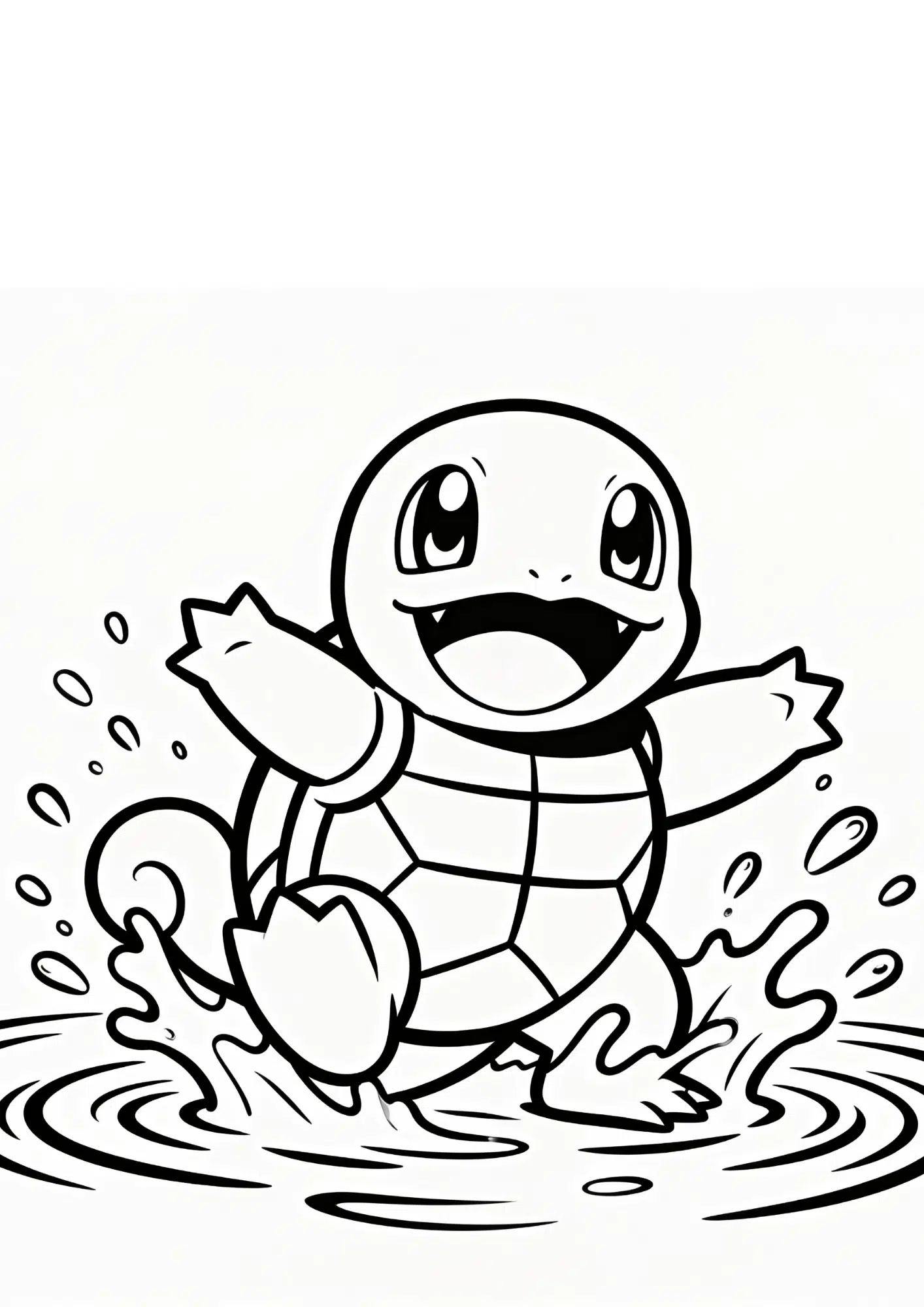 squirtle coloring page printable black outline splashing water happy turtle kids coloring sheet clean line art