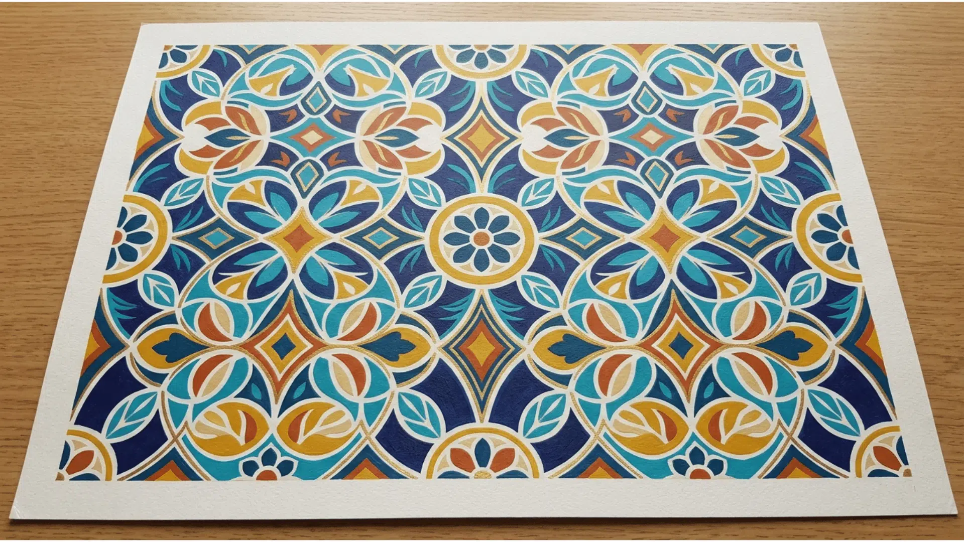 stenciling acrylic painting with repeated decorative patterns and clean edges
