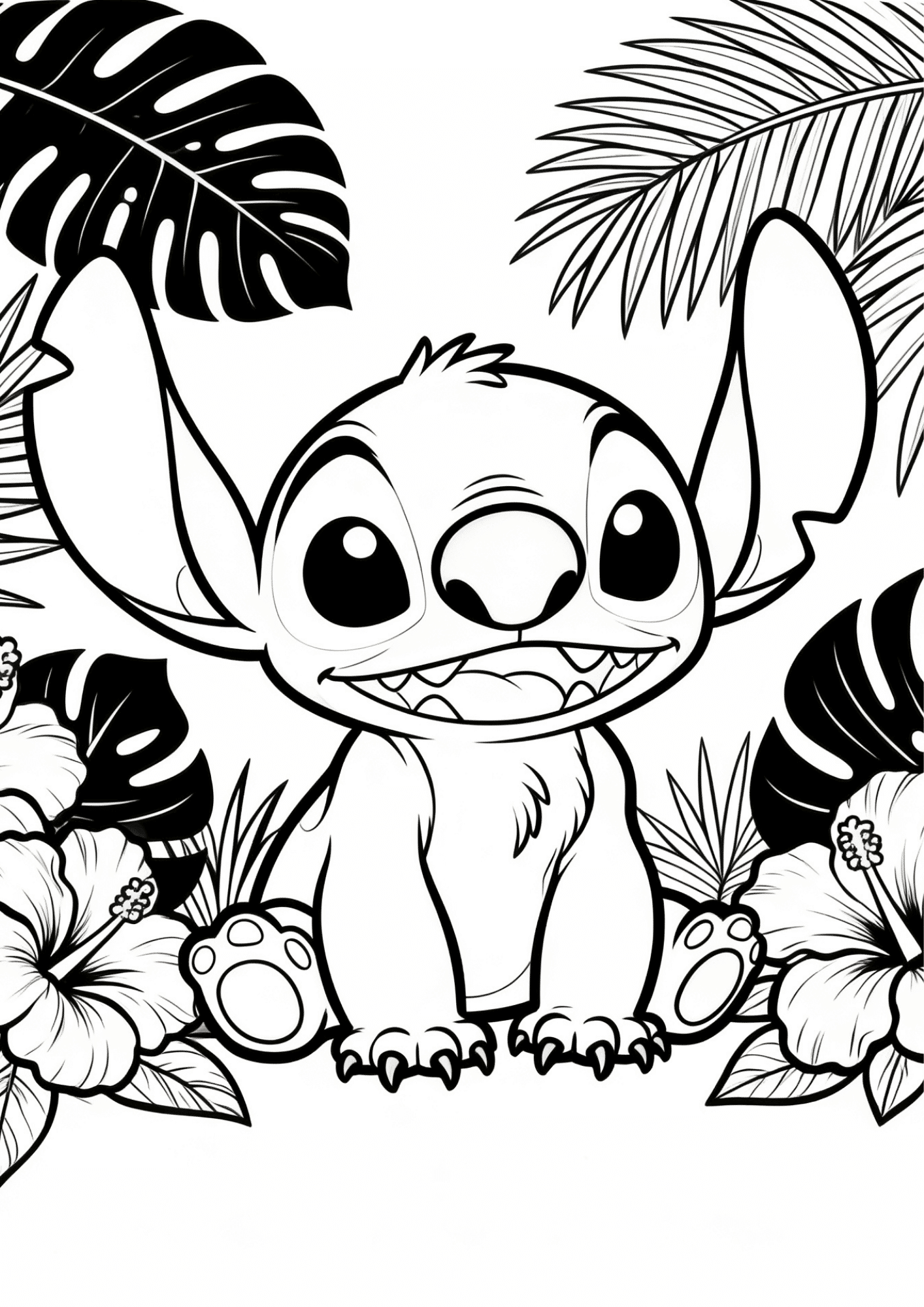 stitch with flowers coloring page black white printable tropical floral outline kids sheet design art