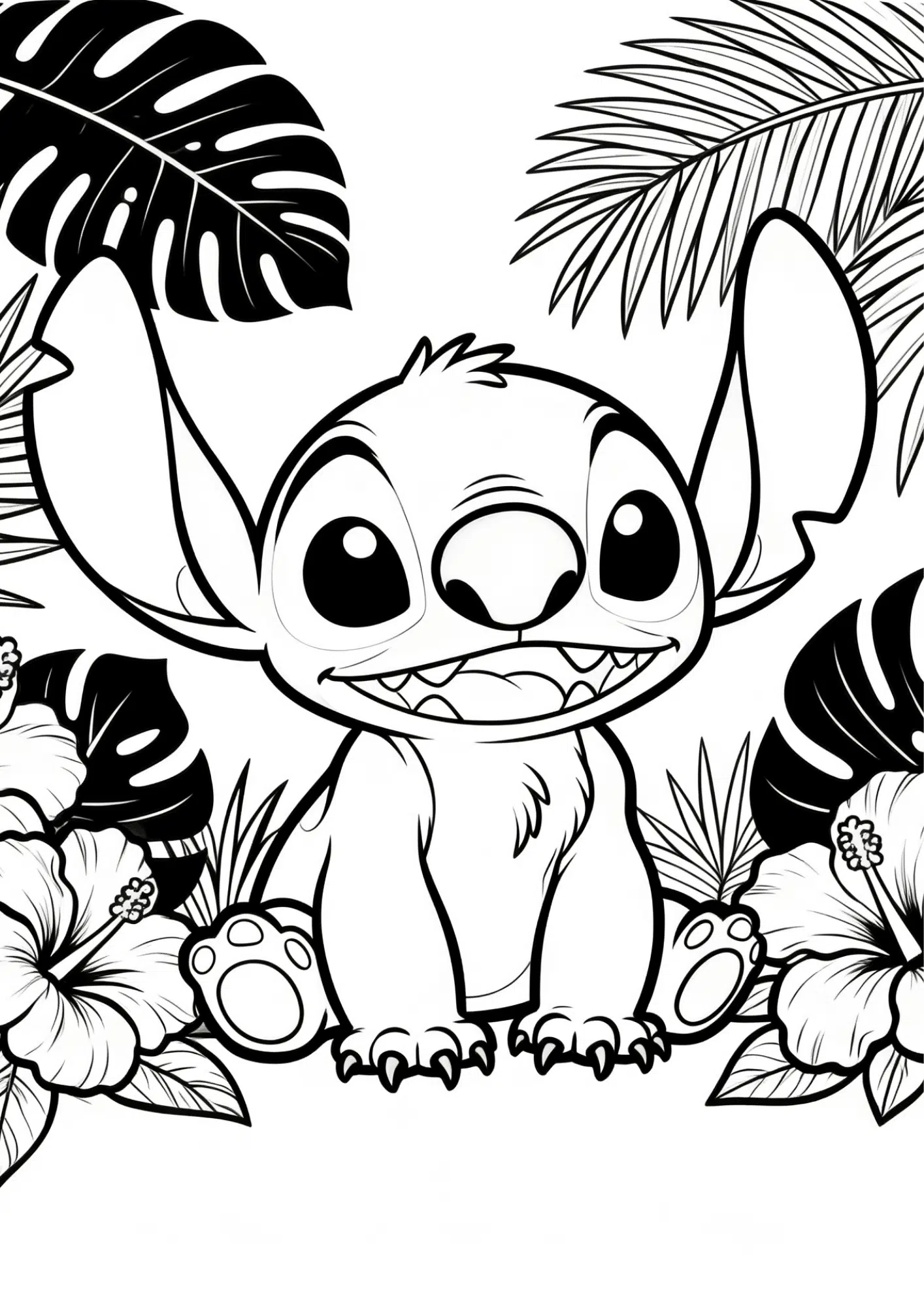 stitch with flowers coloring page black white printable tropical floral outline kids sheet design art