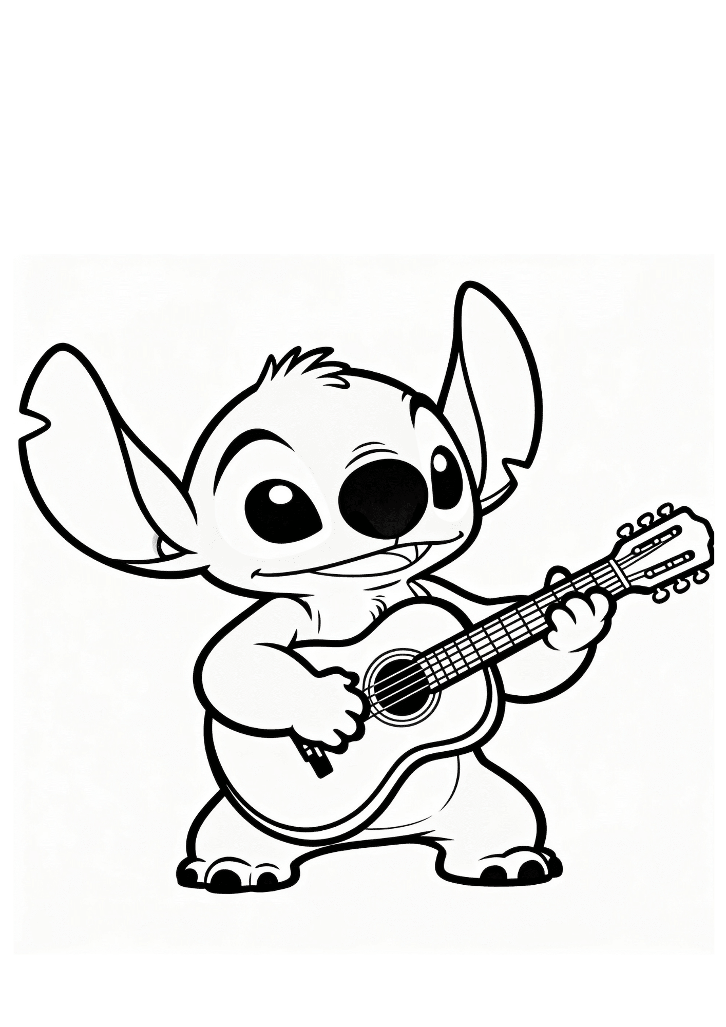 stitch playing guitar coloring page black white printable musical outline kids fun activity sheet design