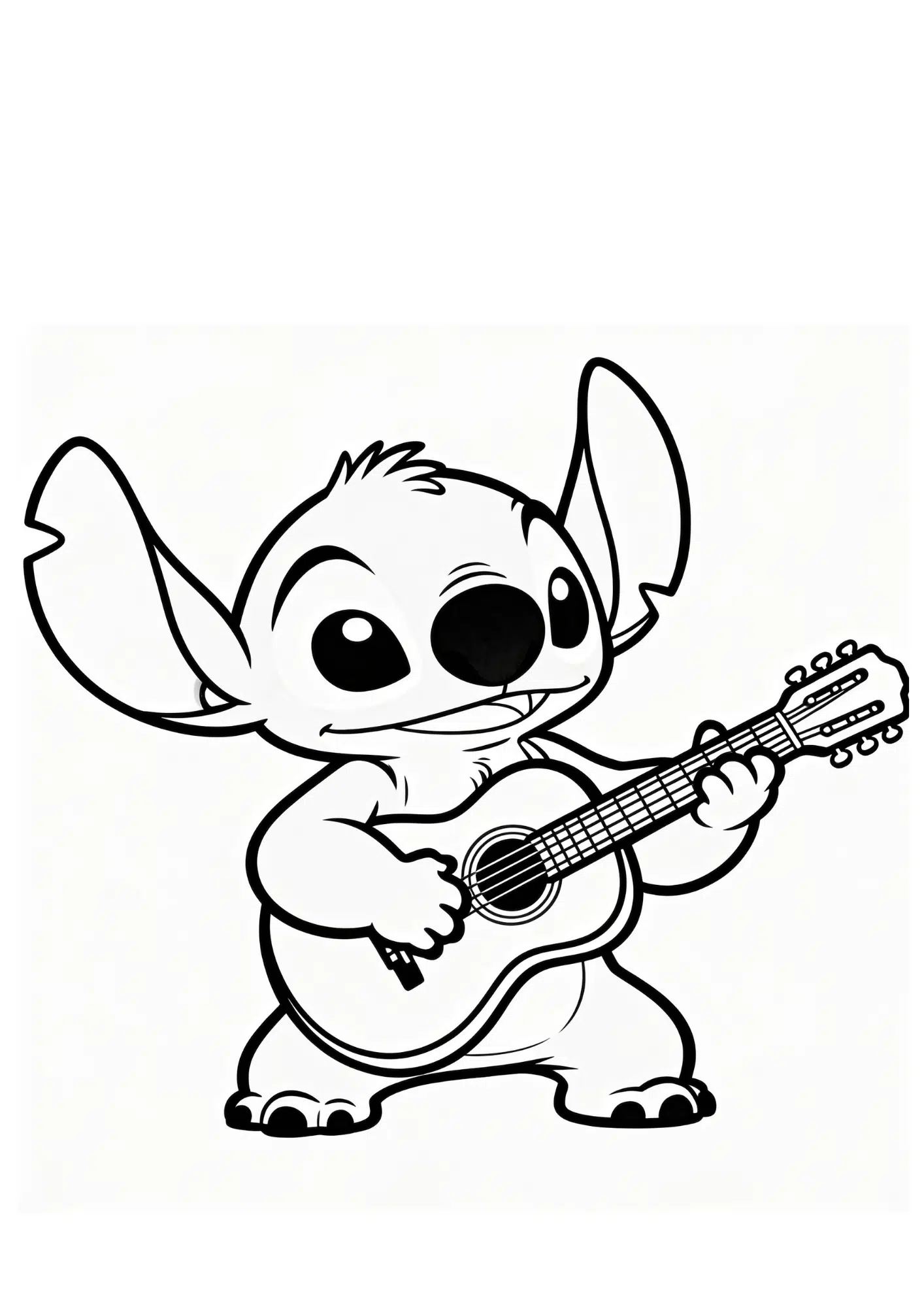stitch playing guitar coloring page black white printable musical outline kids fun activity sheet design