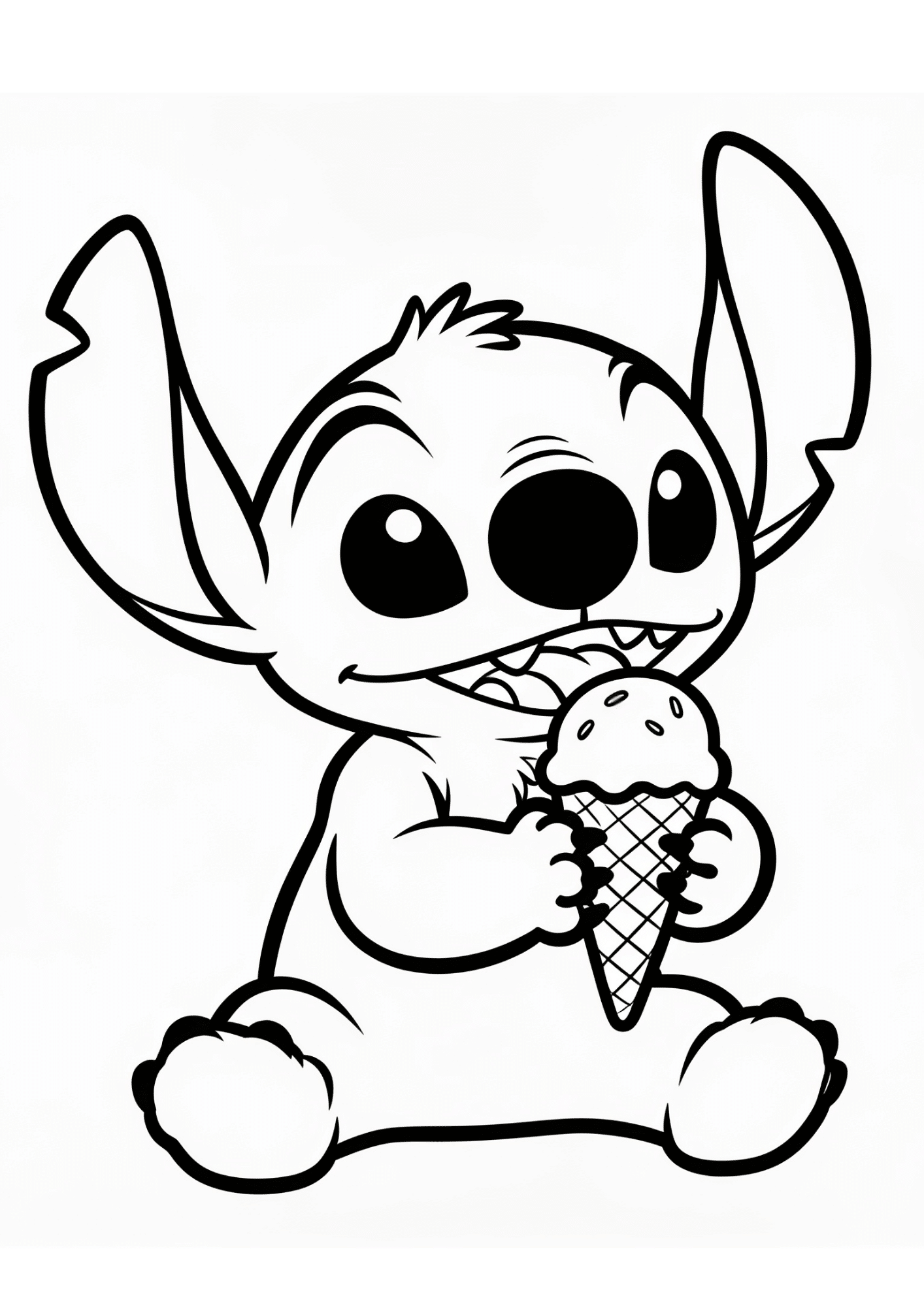 stitch eating ice cream coloring page black white printable cute outline kids fun activity sheet design