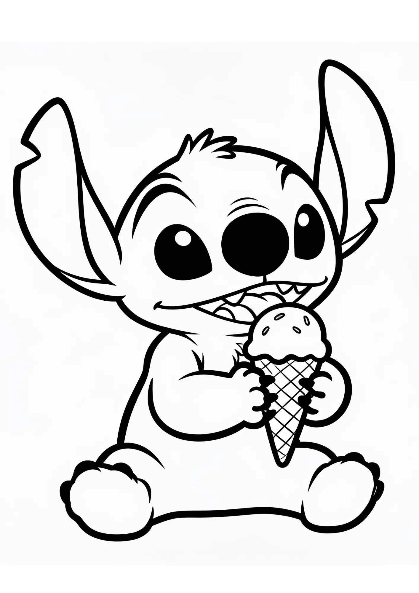stitch eating ice cream coloring page black white printable cute outline kids fun activity sheet design