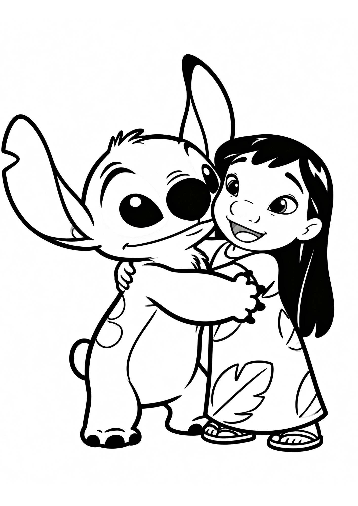 lilo and stitch hugging coloring page black white printable friendship outline kids sheet design art