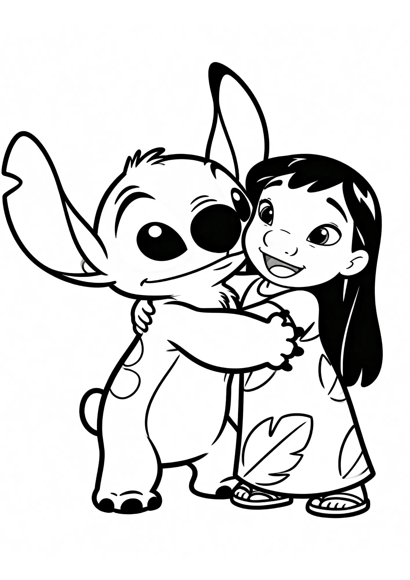 lilo and stitch hugging coloring page black white printable friendship outline kids sheet design art