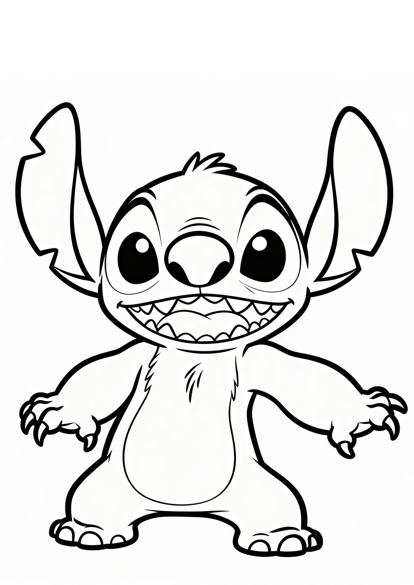mischievous stitch coloring page black white printable cartoon outline kids fun activity sheet design