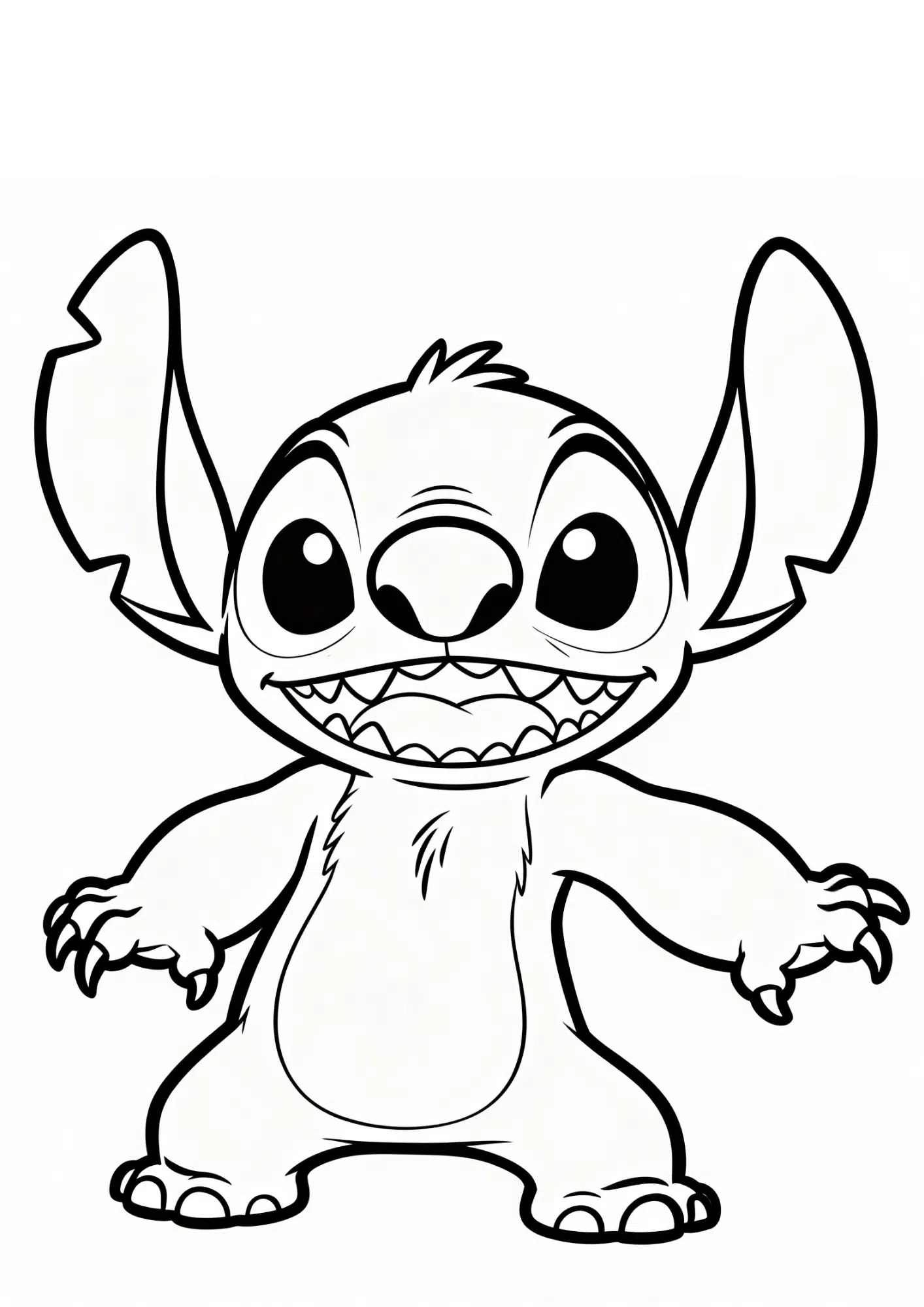 mischievous stitch coloring page black white printable cartoon outline kids fun activity sheet design
