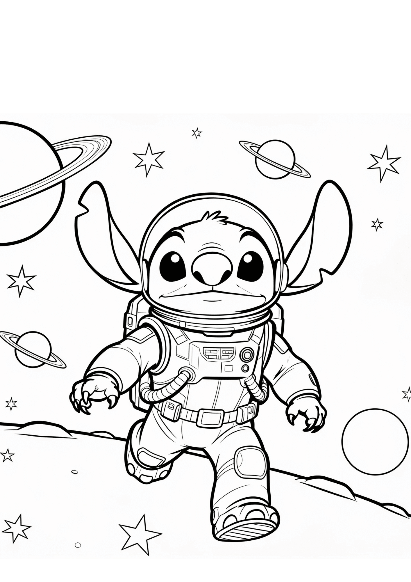 stitch space adventure coloring page black white printable galaxy outline kids fun sheet design art