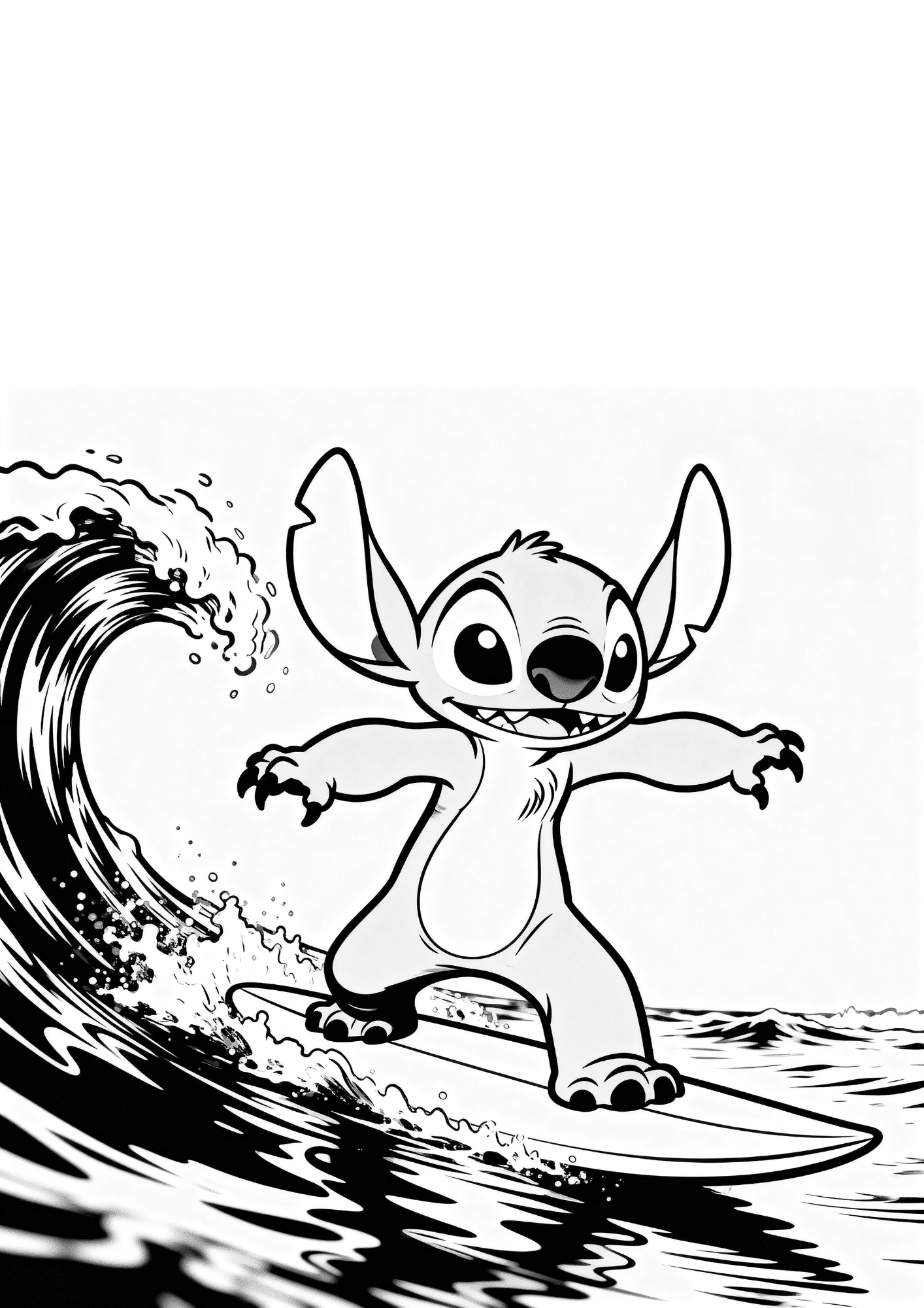 stitch surfing waves coloring page black white printable ocean action outline kids fun sheet design art