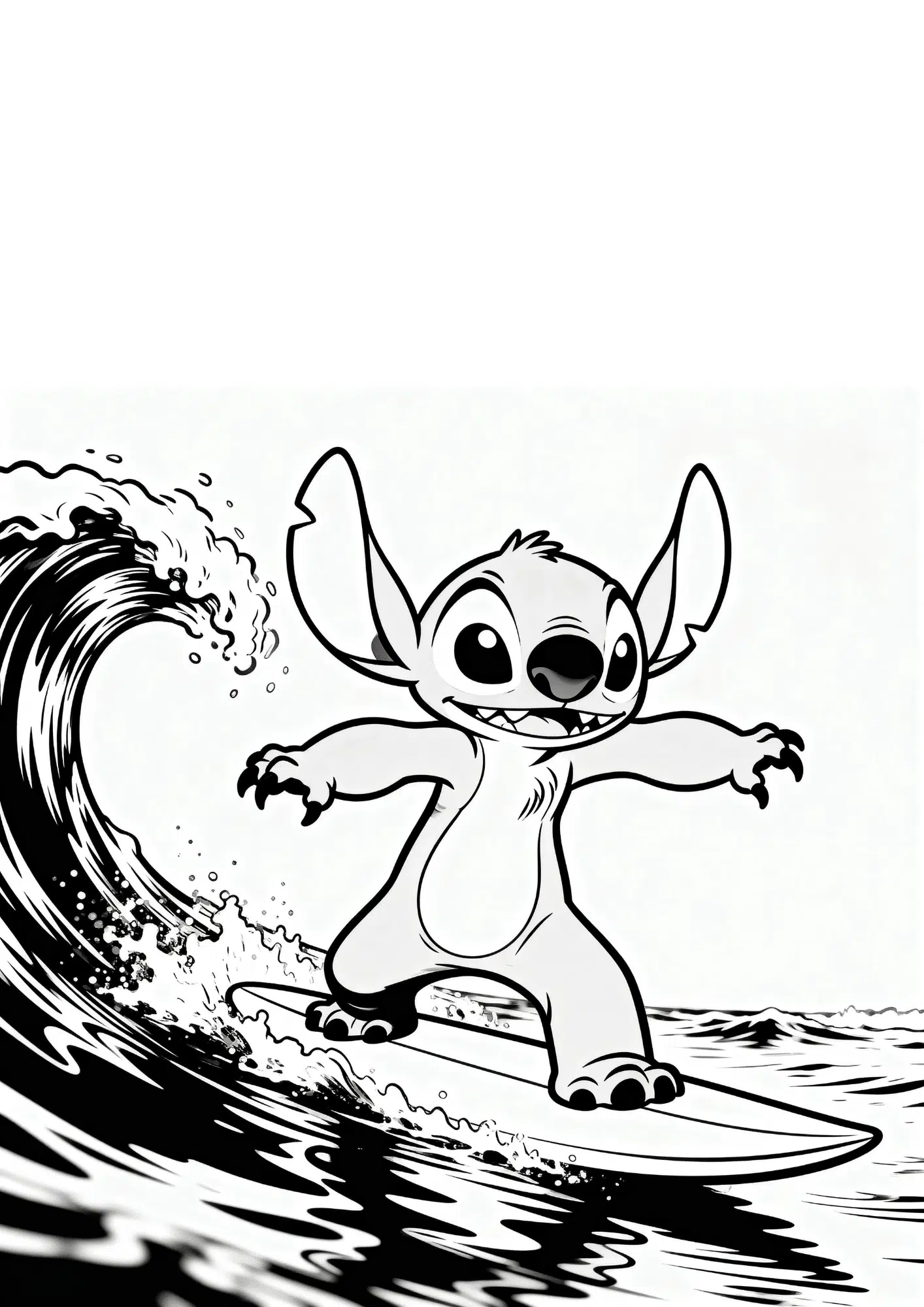 stitch surfing waves coloring page black white printable ocean action outline kids fun sheet design art