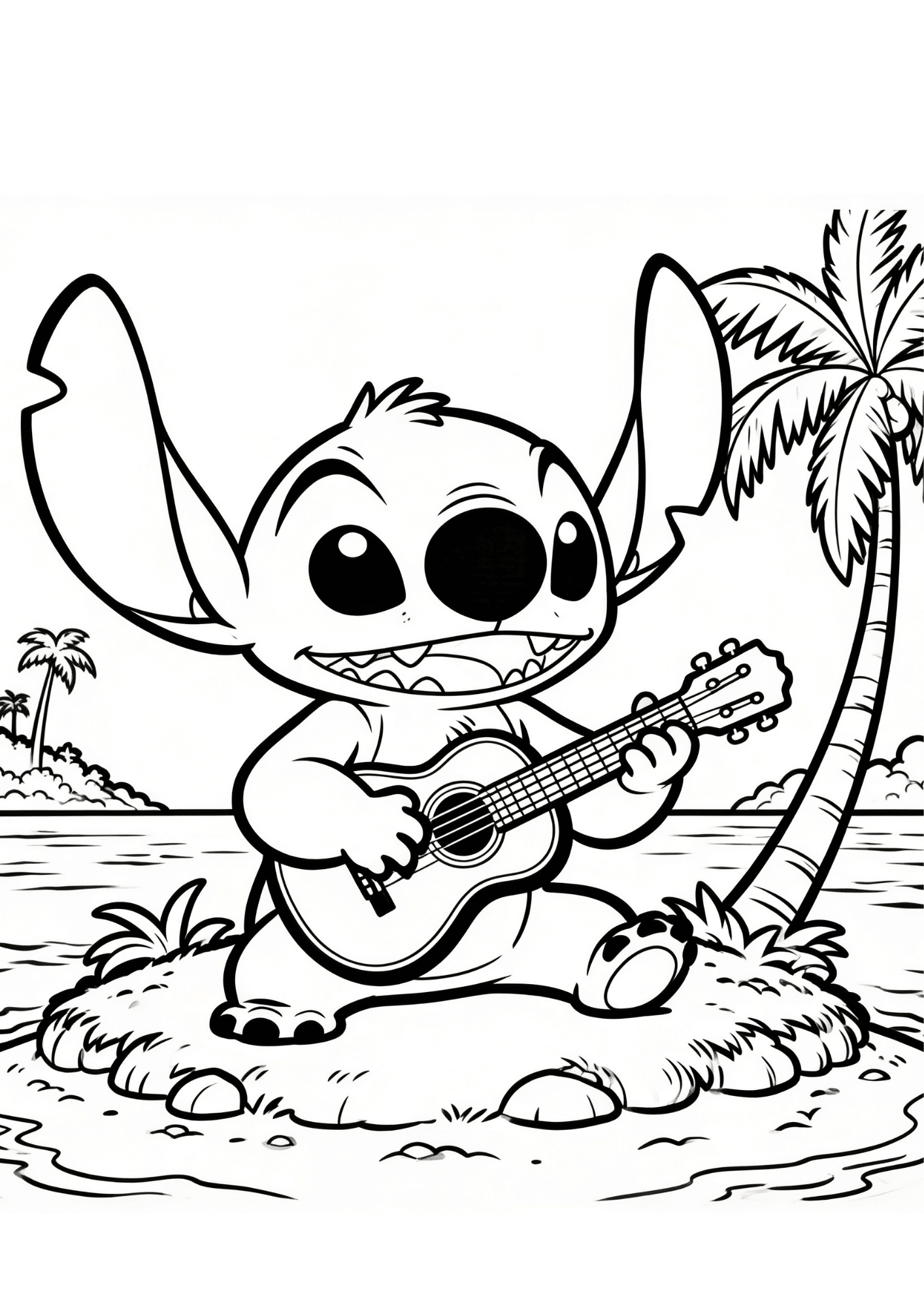 stitch ukulele coloring page black white printable island music outline kids sheet design fun art Slug: stitch ukulele