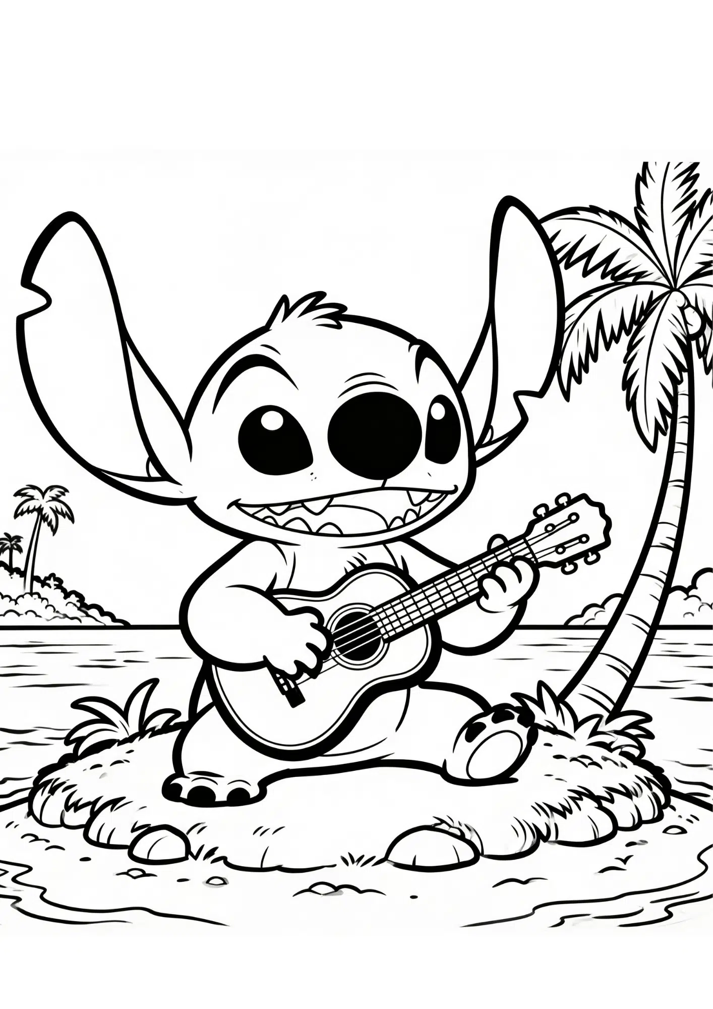 stitch ukulele coloring page black white printable island music outline kids sheet design fun art Slug: stitch ukulele