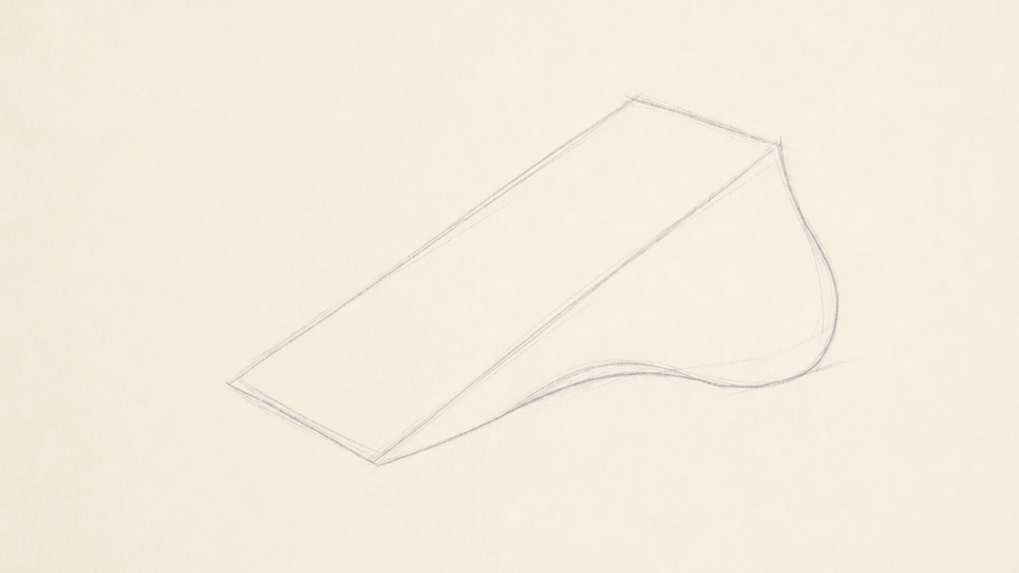 foot outline showing the arch and heel added to the basic wedge shape before drawing the toes