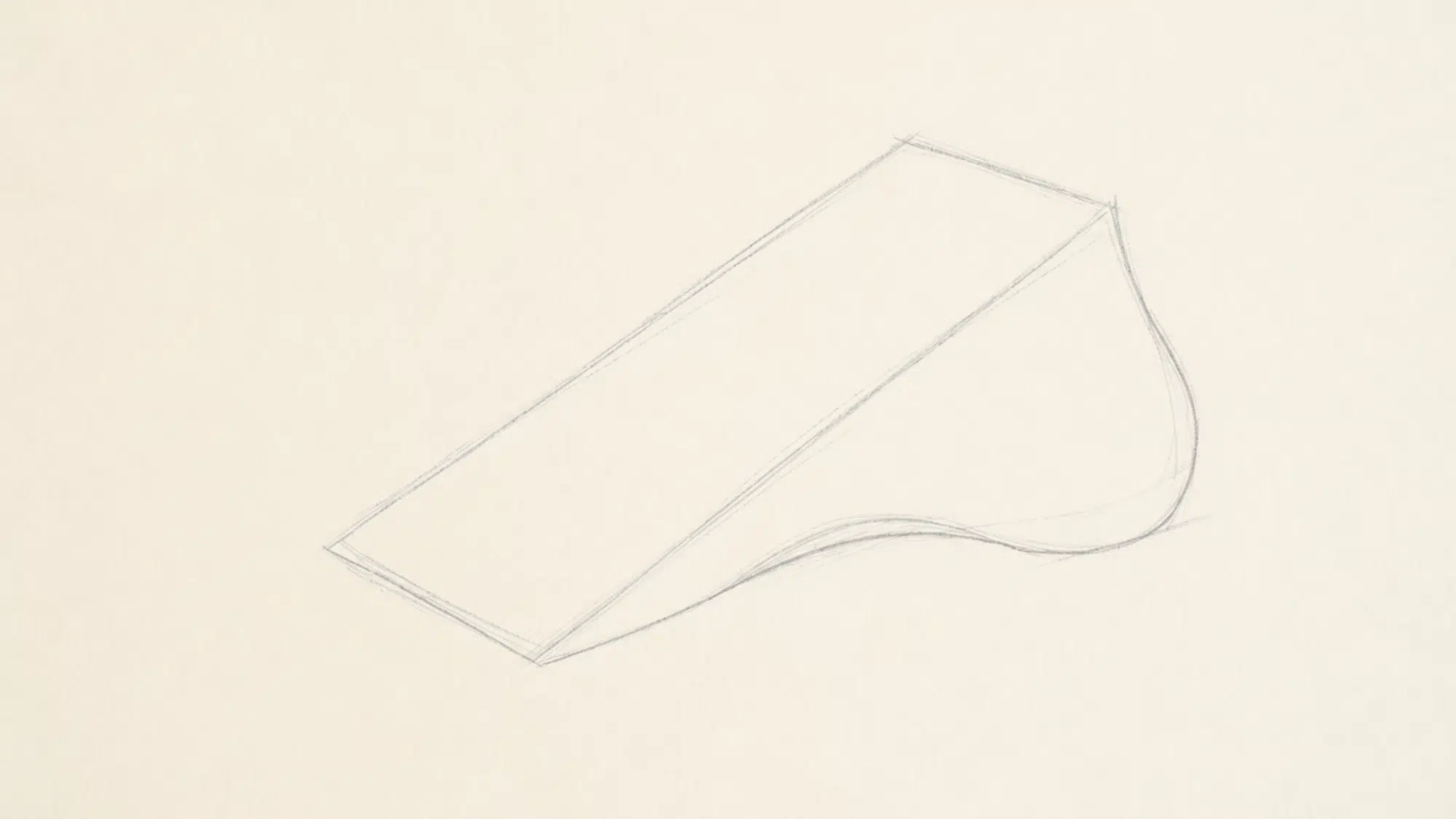 foot outline showing the arch and heel added to the basic wedge shape before drawing the toes