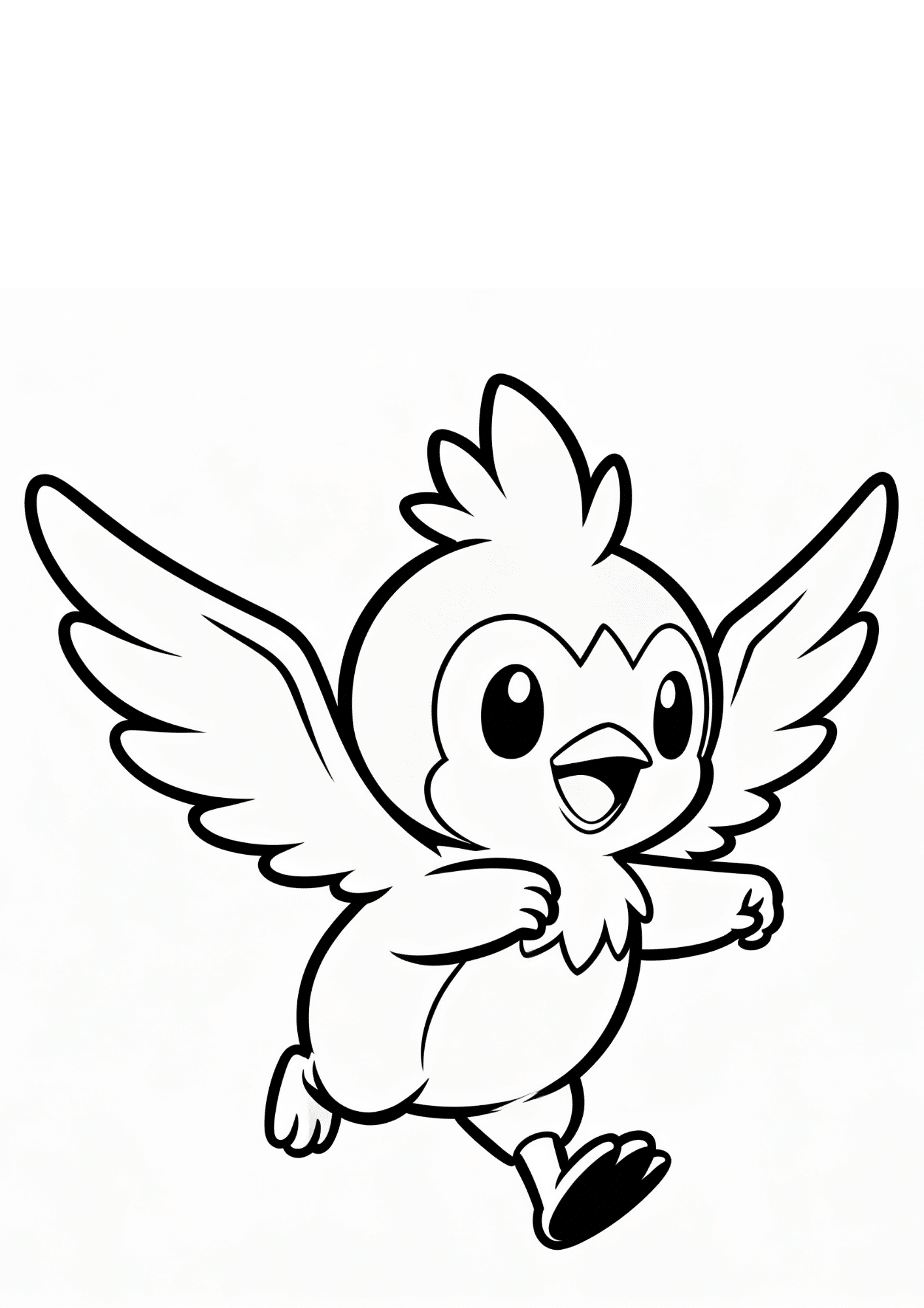 torchic coloring page printable black outline running happily wings spread kids coloring sheet clean line art white background