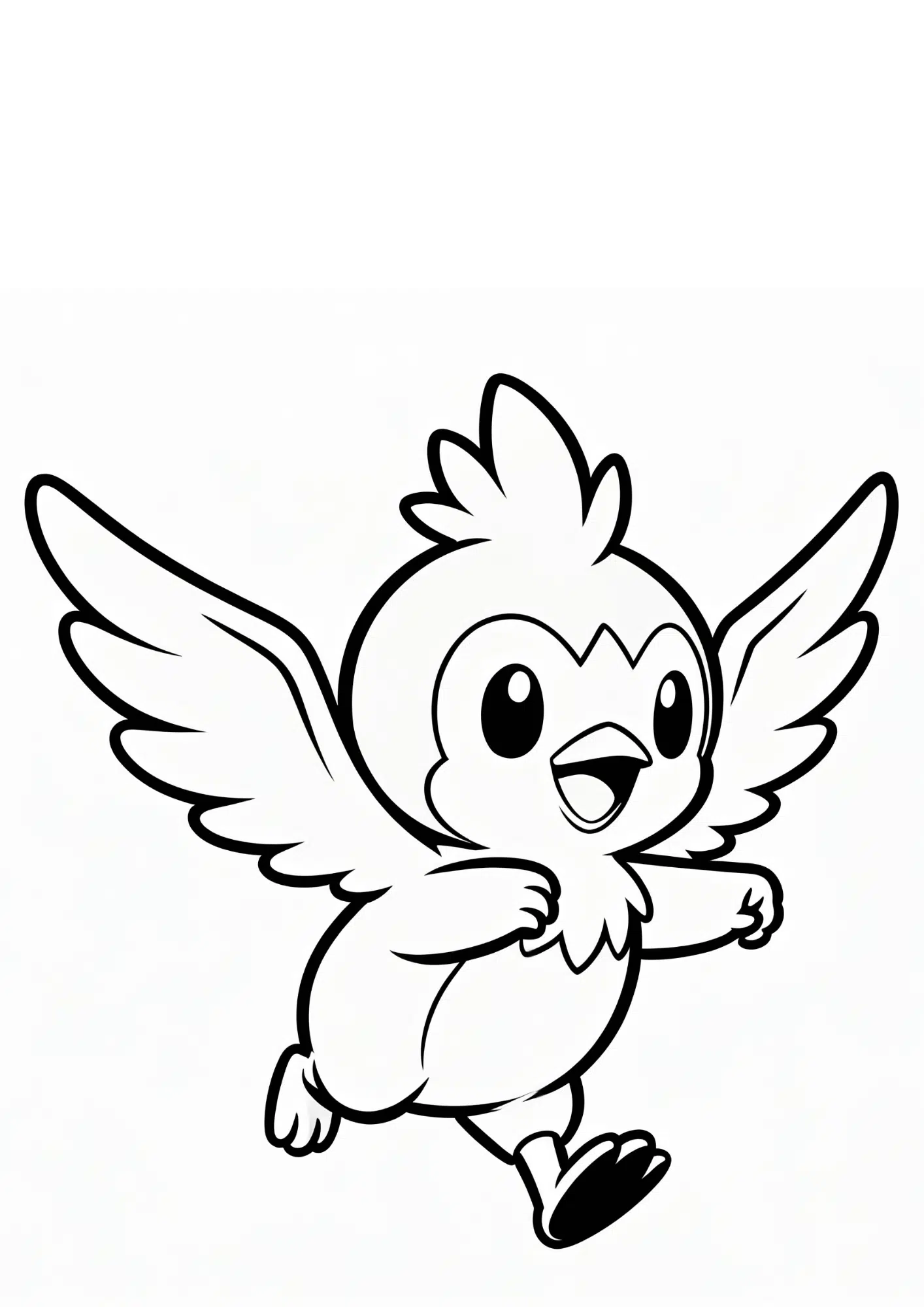 torchic coloring page printable black outline running happily wings spread kids coloring sheet clean line art white background