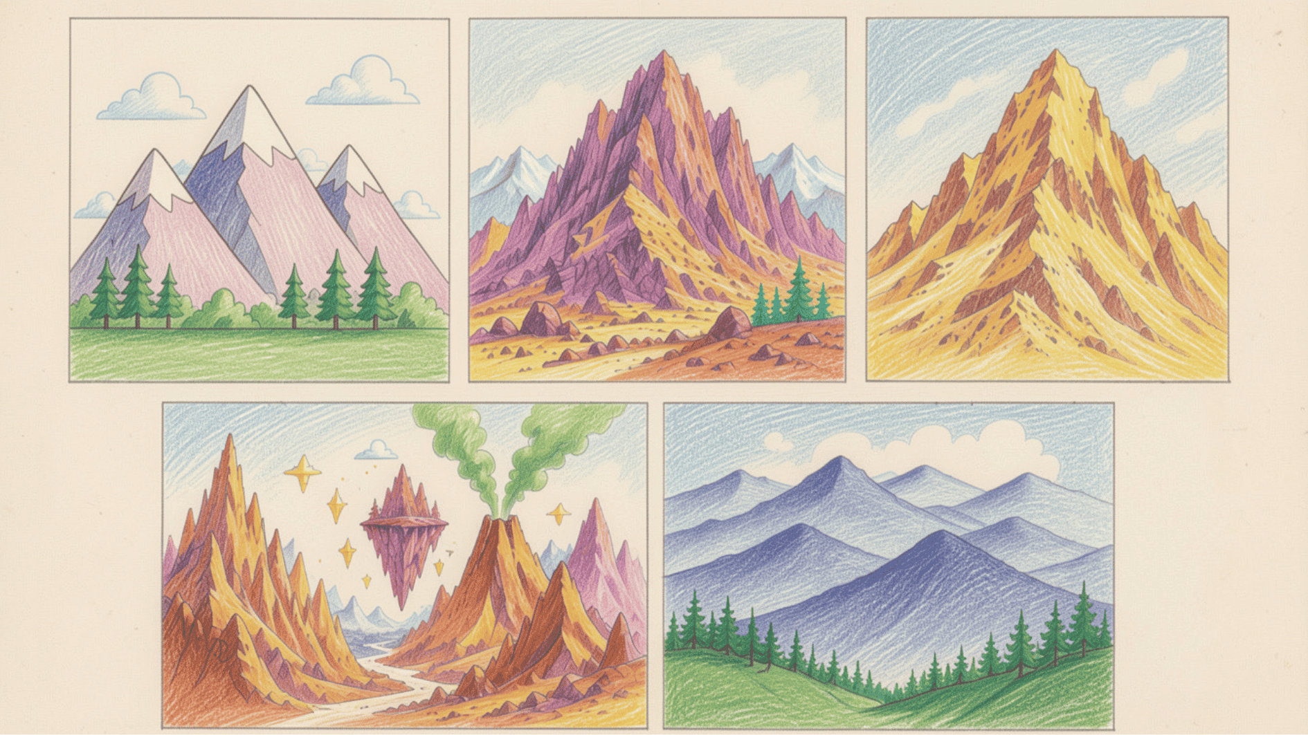 different types of mountain drawings