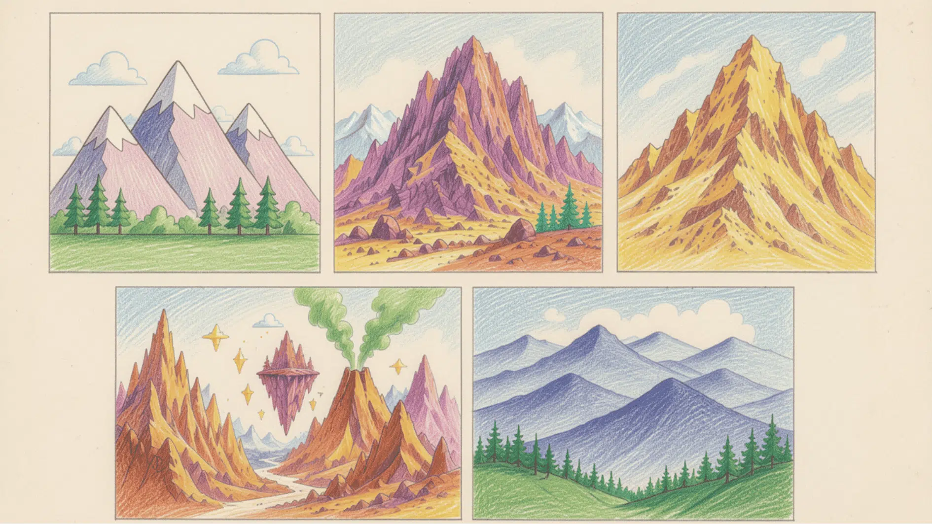 different types of mountain drawings