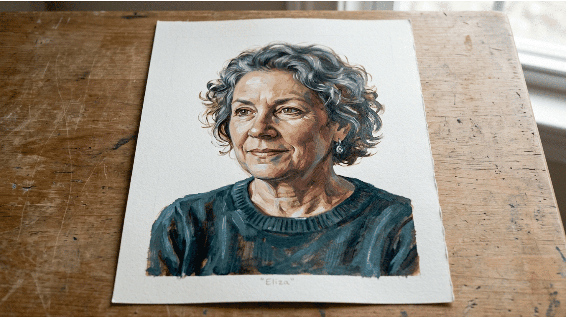 underpainting acrylic portrait showing visible tonal structure beneath color layers
