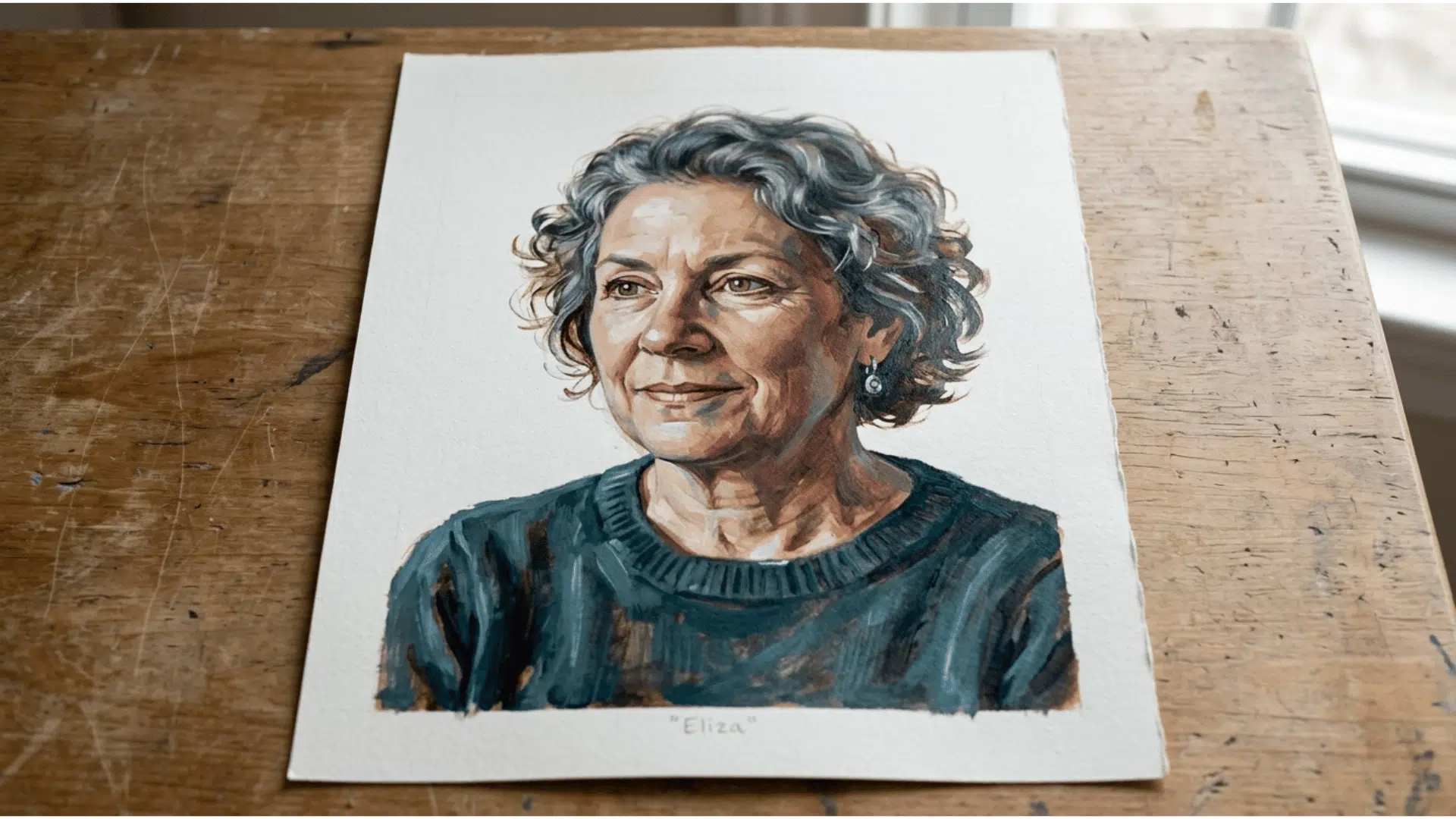 underpainting acrylic portrait showing visible tonal structure beneath color layers