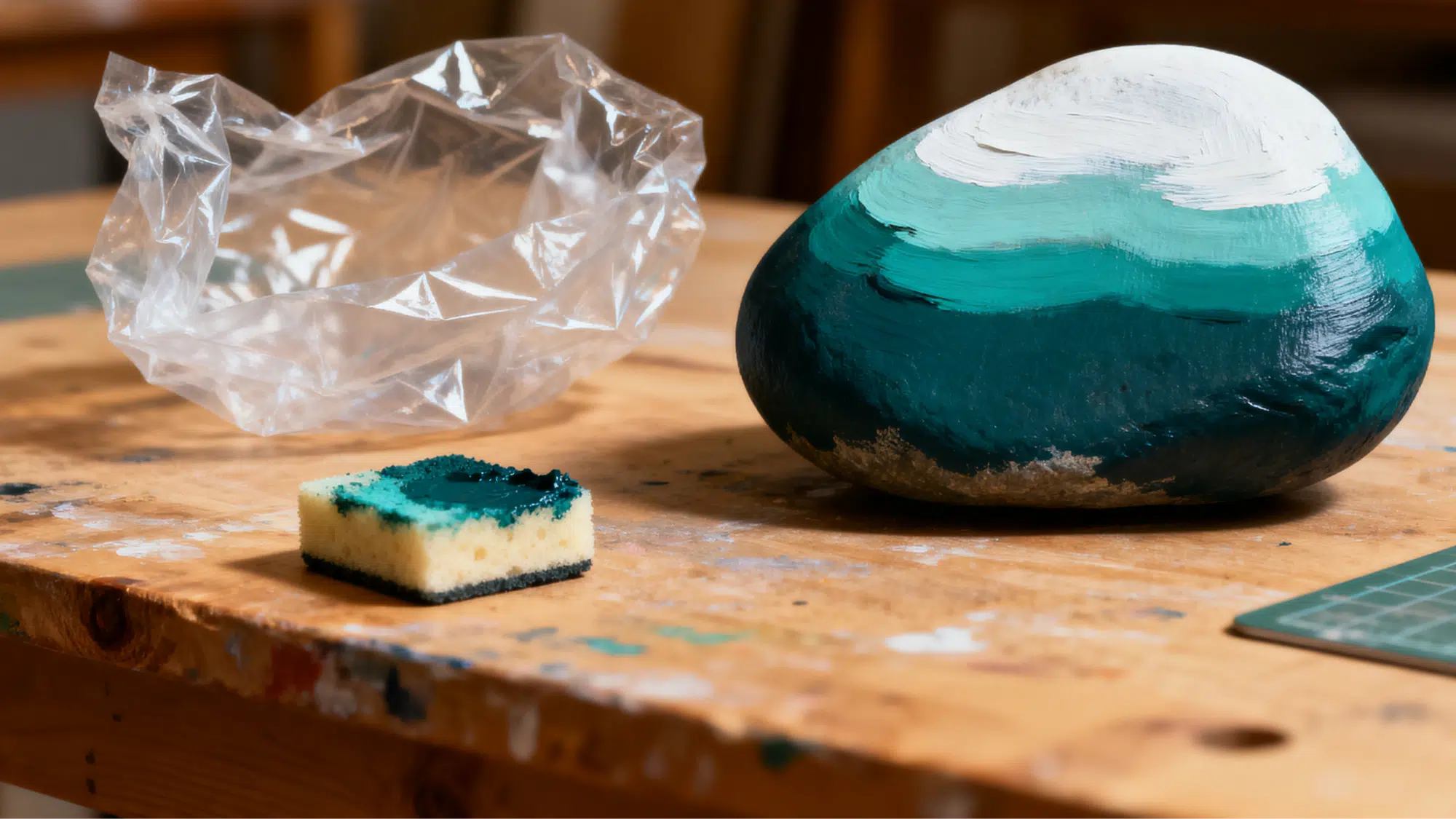 Layered painted rock with highlights and sponge texture effect